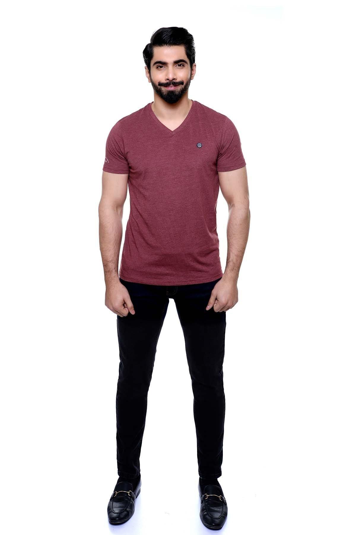 T SHIRT V NECK MAROON at Charcoal Clothing