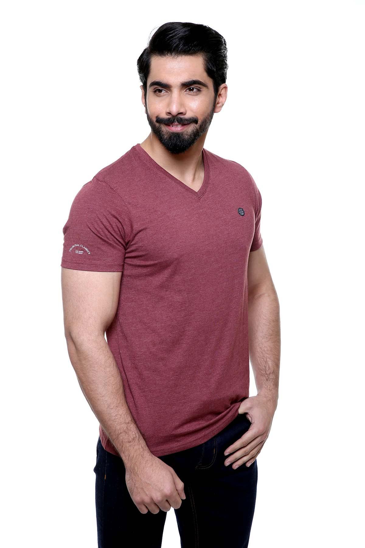 T SHIRT V NECK MAROON at Charcoal Clothing