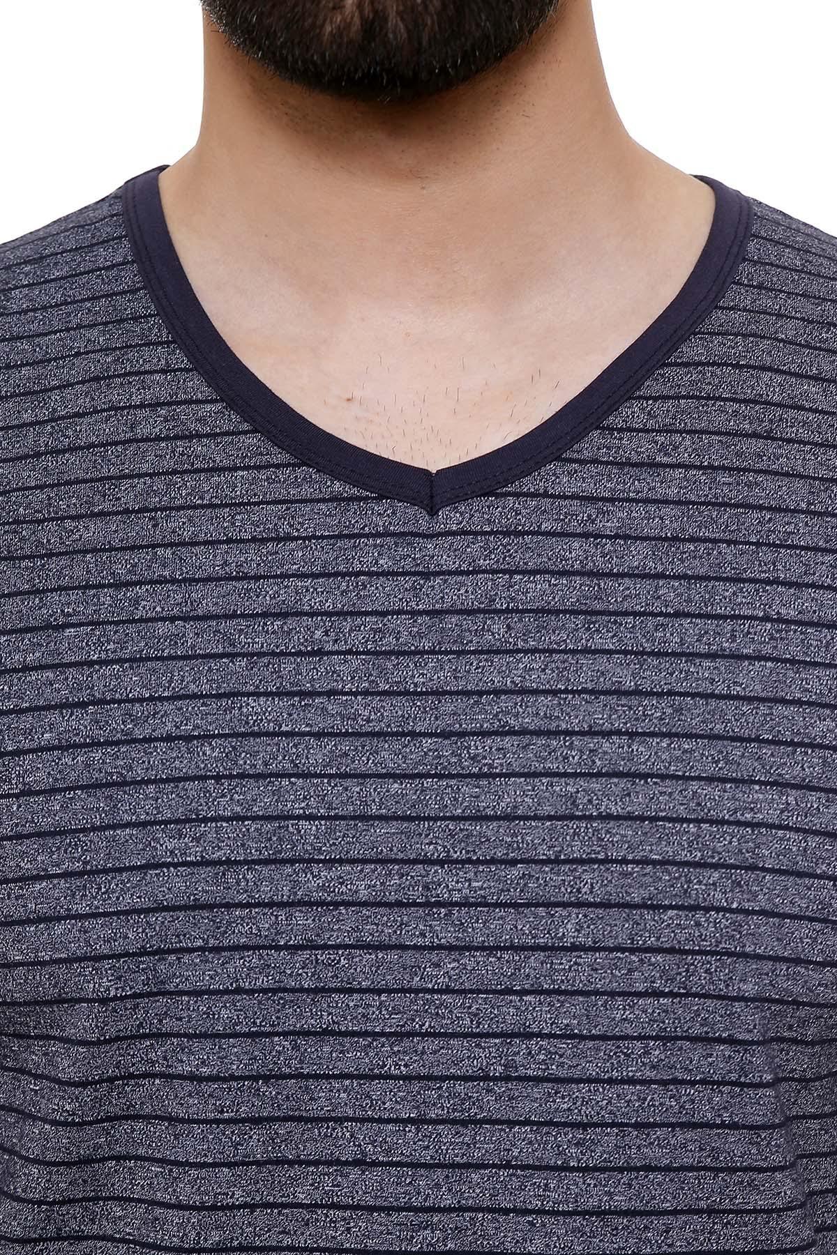 T SHIRT V NECK NAVY GREY at Charcoal Clothing