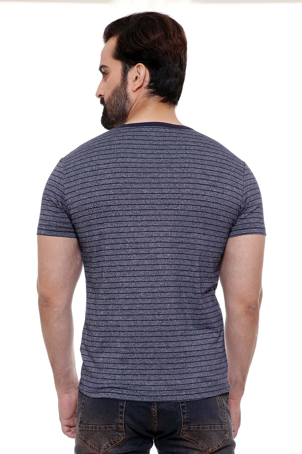 T SHIRT V NECK NAVY GREY at Charcoal Clothing