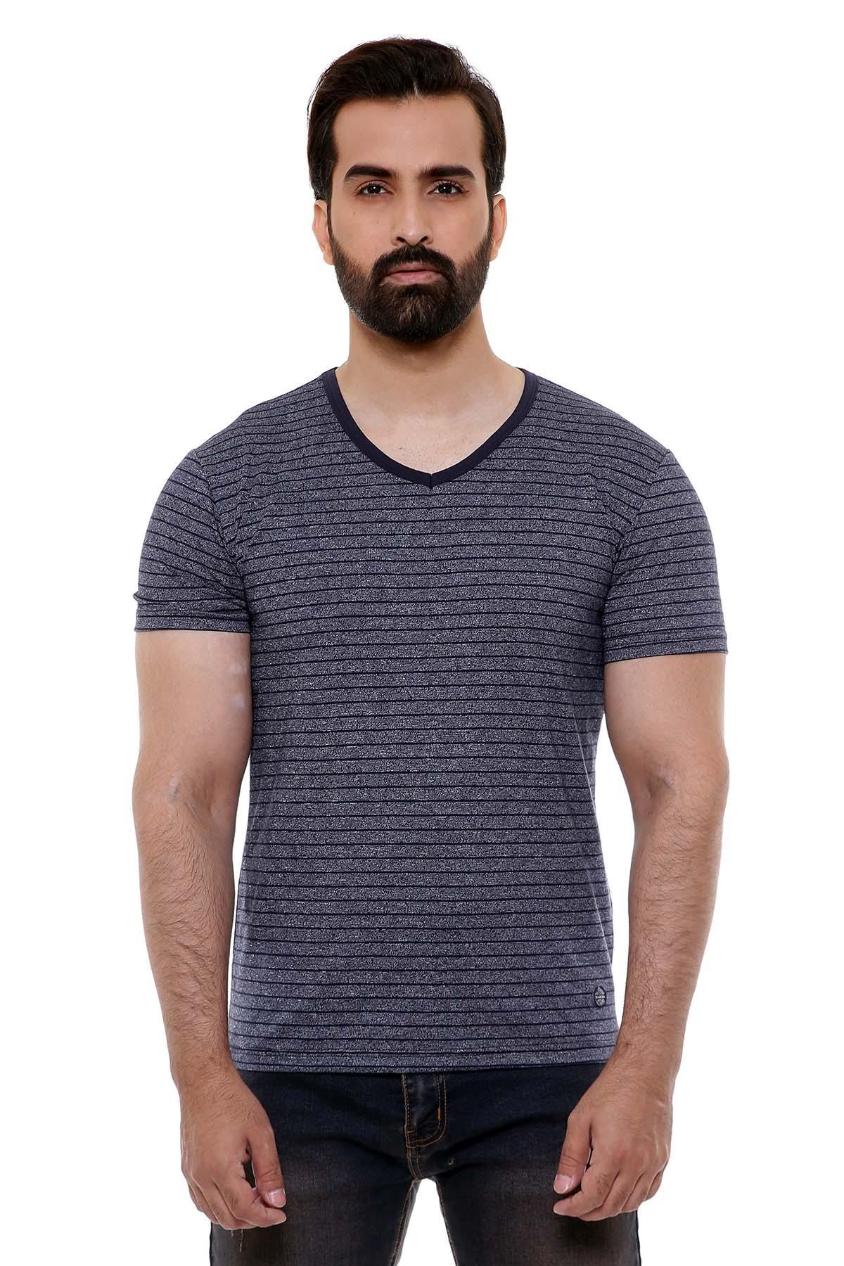 T SHIRT V NECK NAVY GREY at Charcoal Clothing