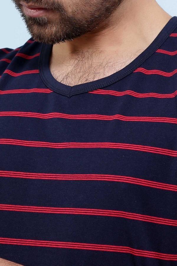 T SHIRT V NECK NAVY RED at Charcoal Clothing