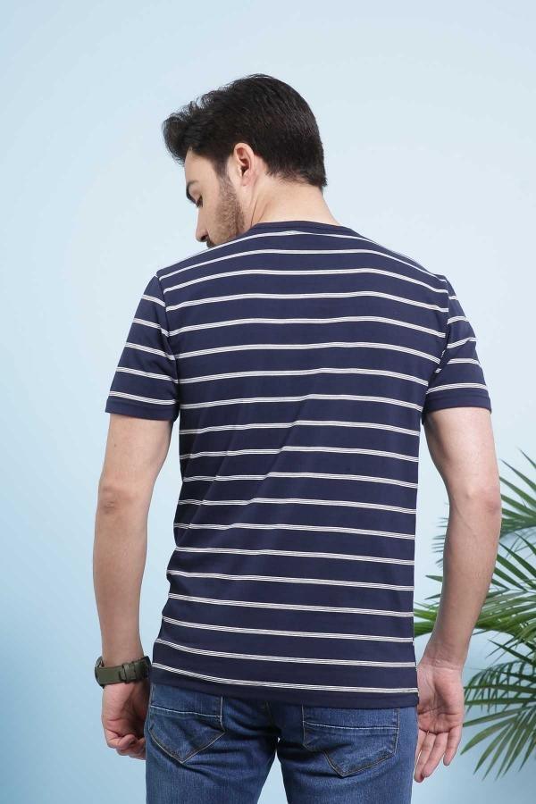 T SHIRT V NECK NAVY WHITE at Charcoal Clothing