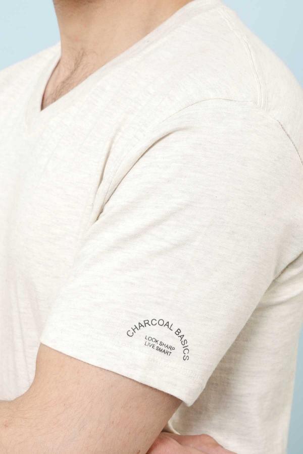 T SHIRT V NECK OATMEAL (SLEEPWEAR) at Charcoal Clothing