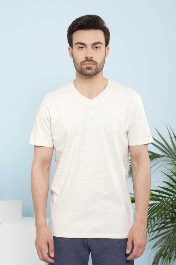 T SHIRT V NECK OATMEAL (SLEEPWEAR) at Charcoal Clothing