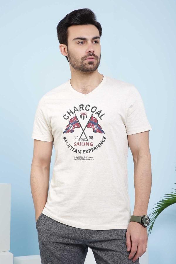 T SHIRT V NECK OATMEAL at Charcoal Clothing