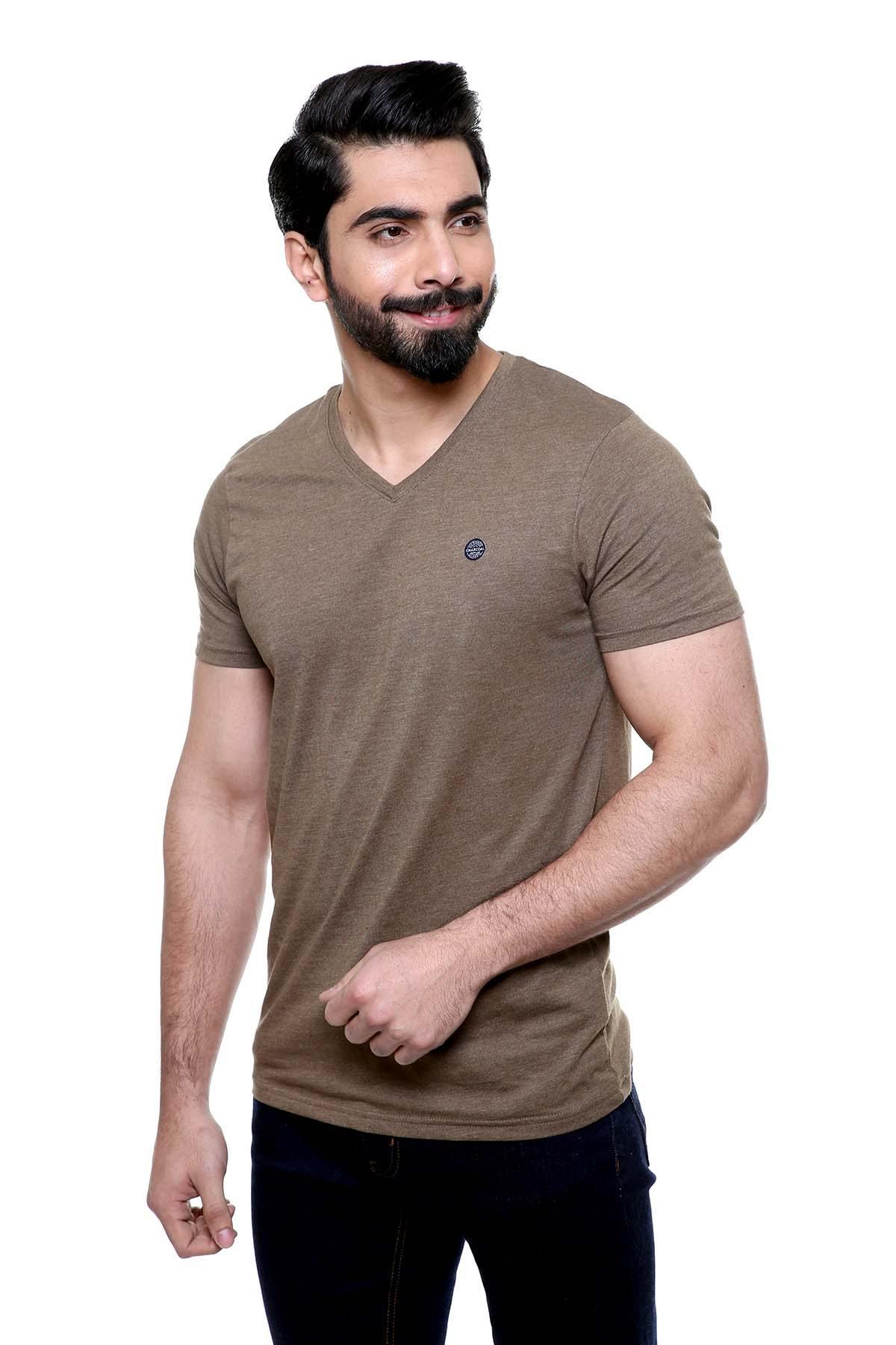 T SHIRT V NECK OLIVE at Charcoal Clothing
