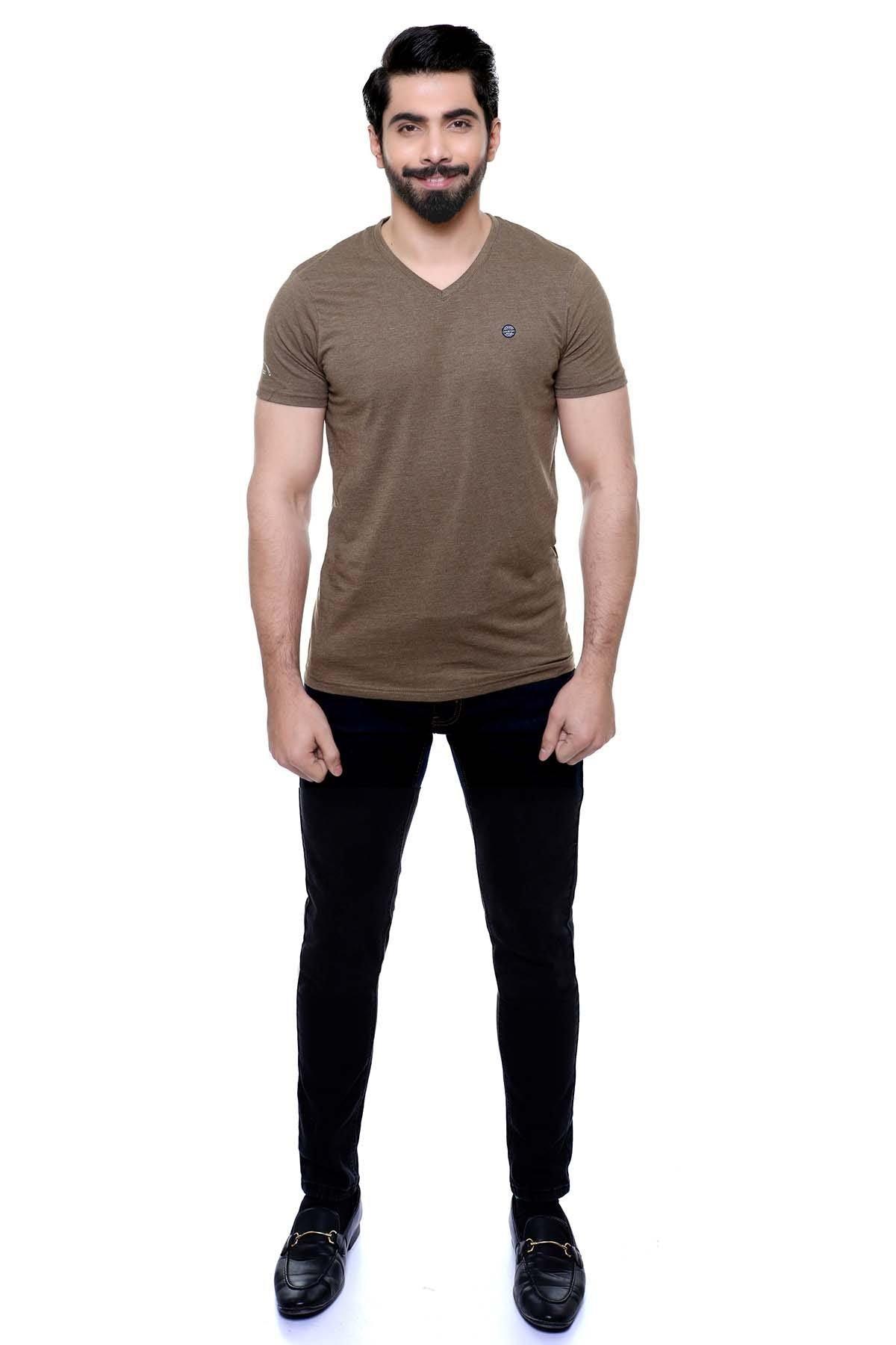T SHIRT V NECK OLIVE at Charcoal Clothing