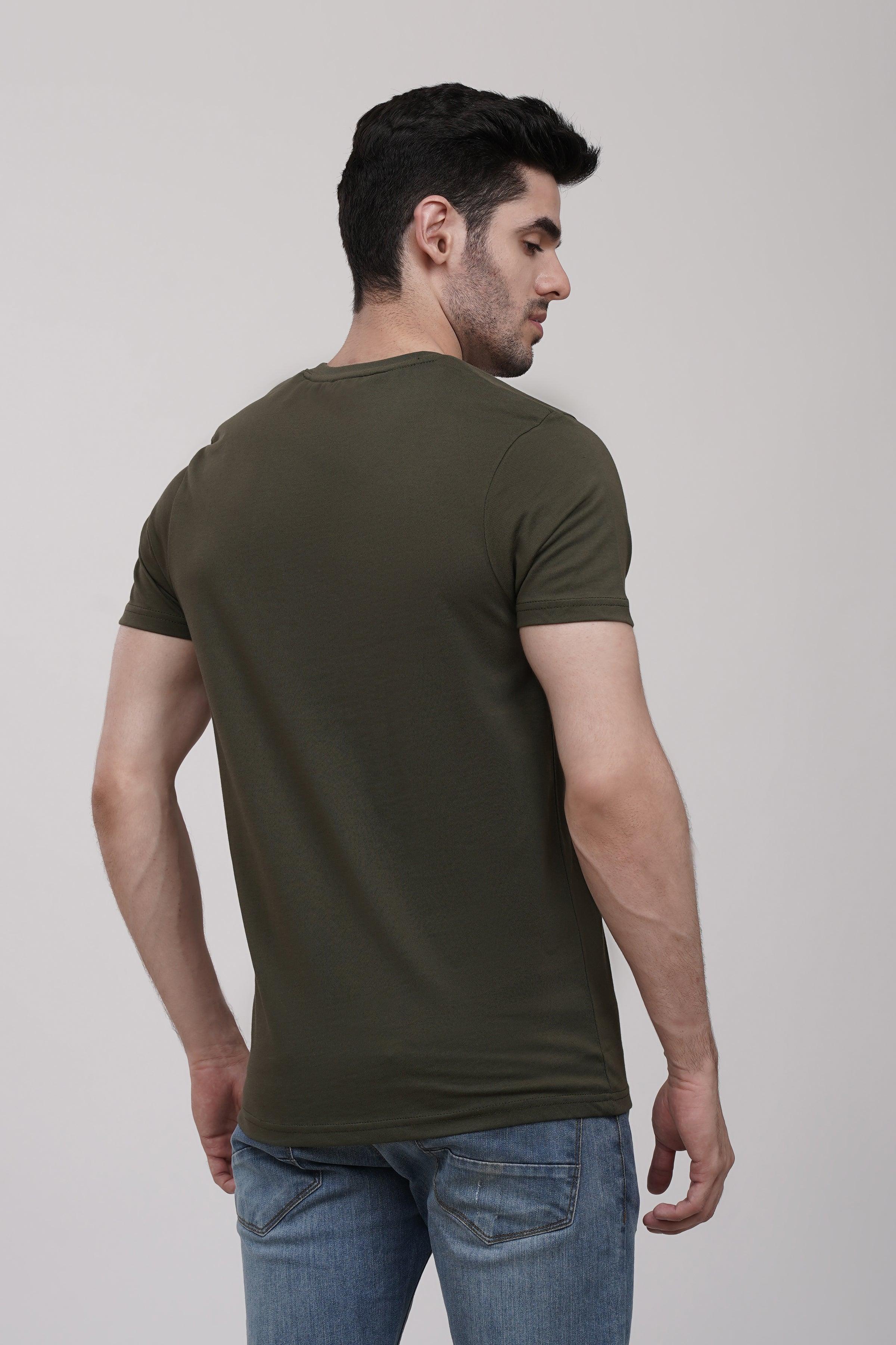 T SHIRT V NECK OLIVE at Charcoal Clothing