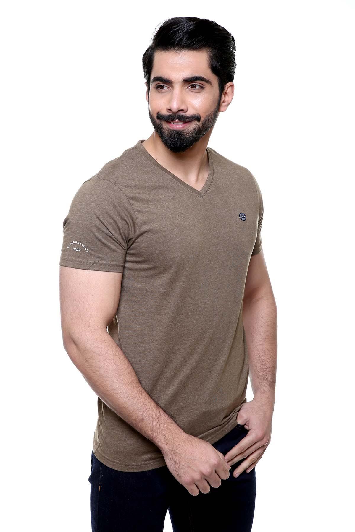 T SHIRT V NECK OLIVE at Charcoal Clothing