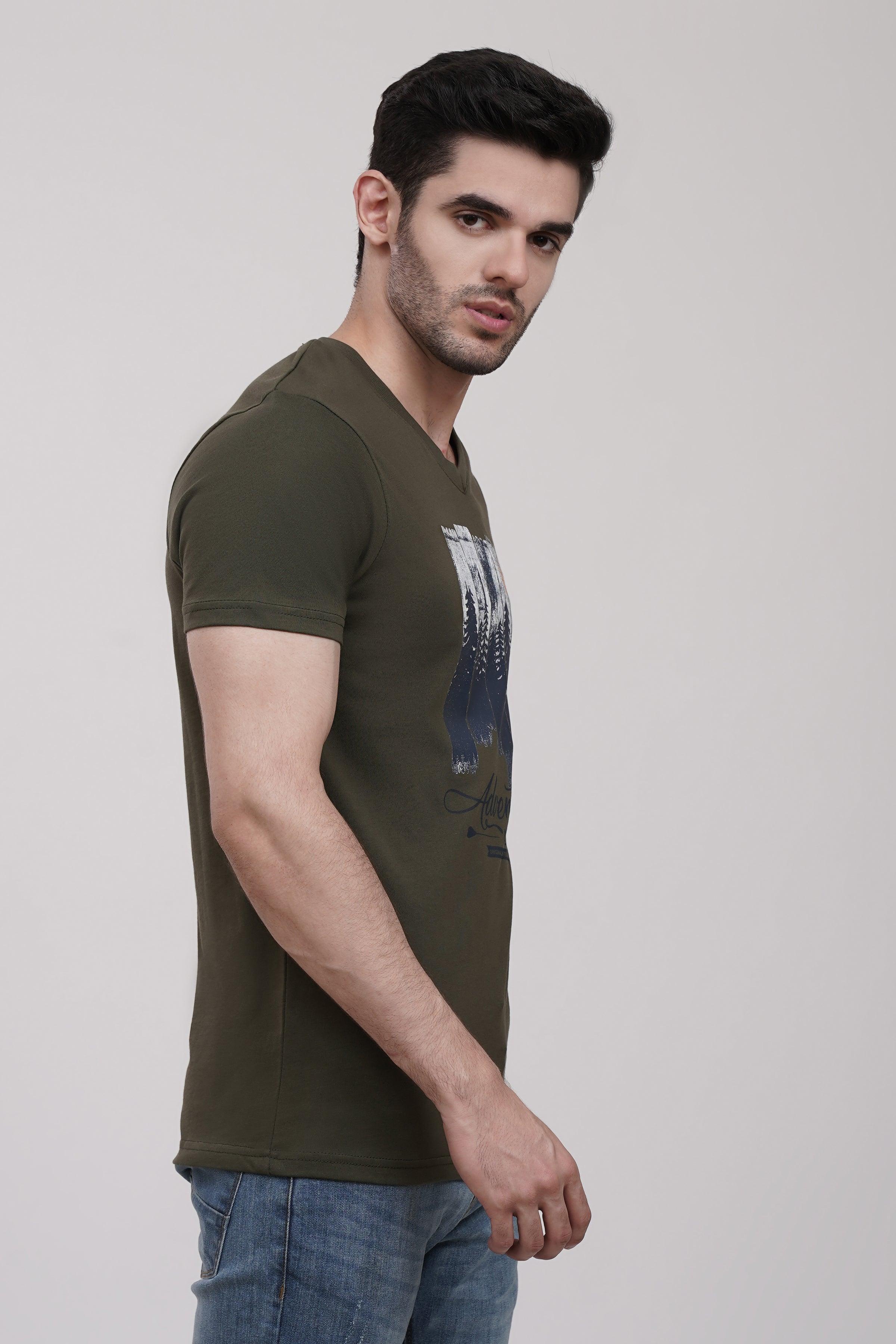 T SHIRT V NECK OLIVE at Charcoal Clothing