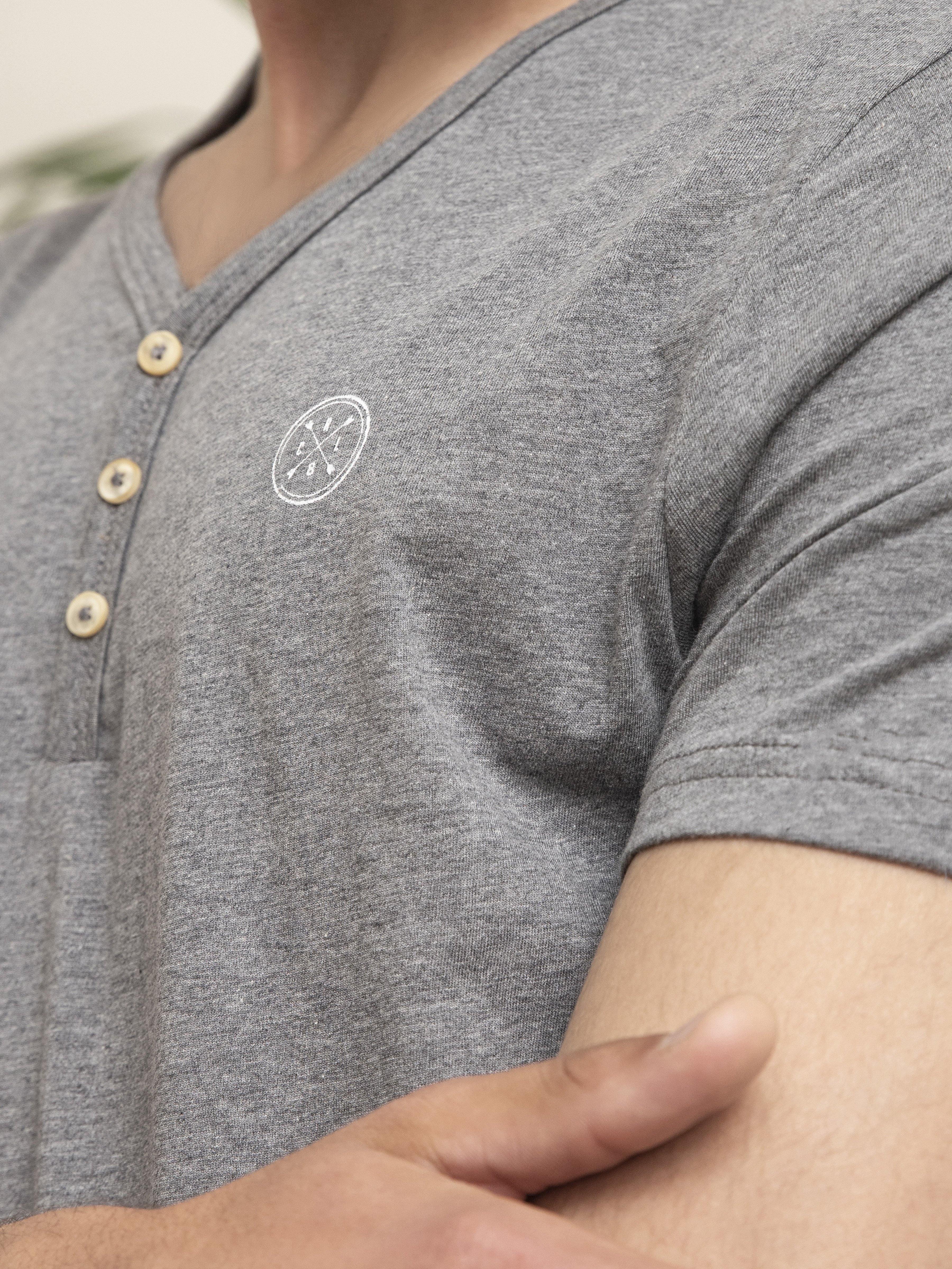 T SHIRT Y NECK DARK GREY at Charcoal Clothing