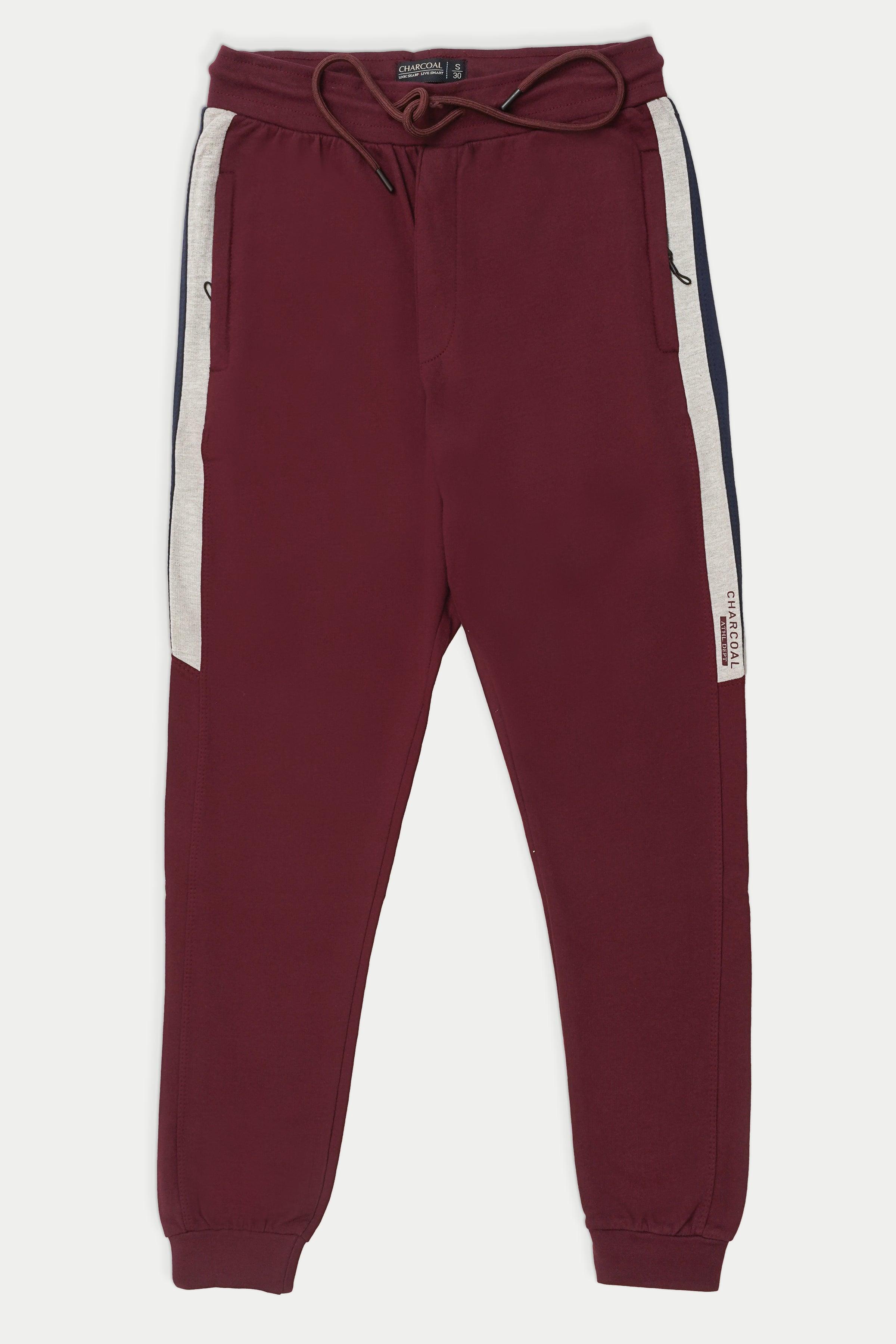 TERRY CONTRAST JOGGING TROUSER MAROON at Charcoal Clothing