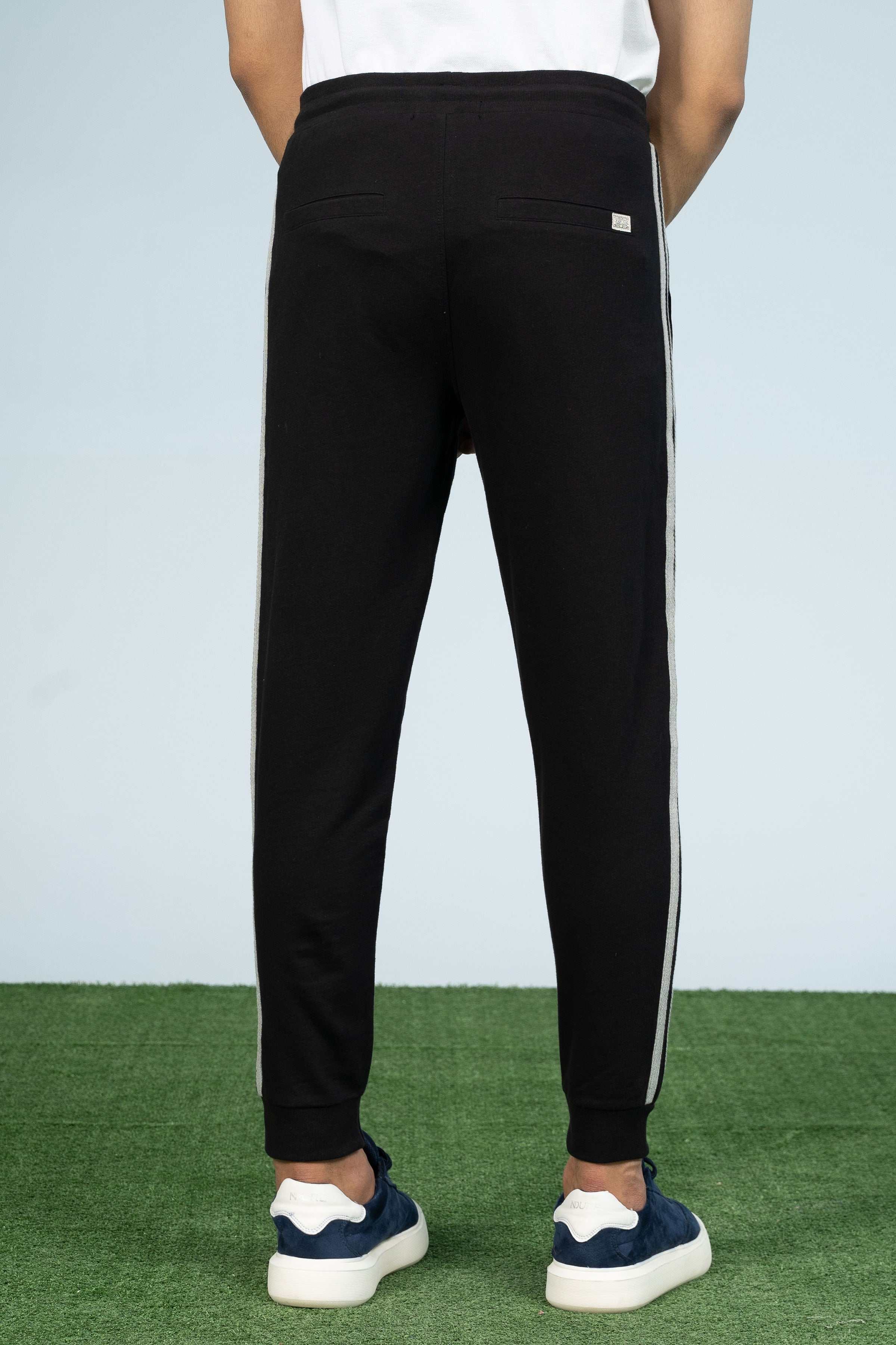 TERRY CONTRAST TAPE TROUSER BLACK at Charcoal Clothing