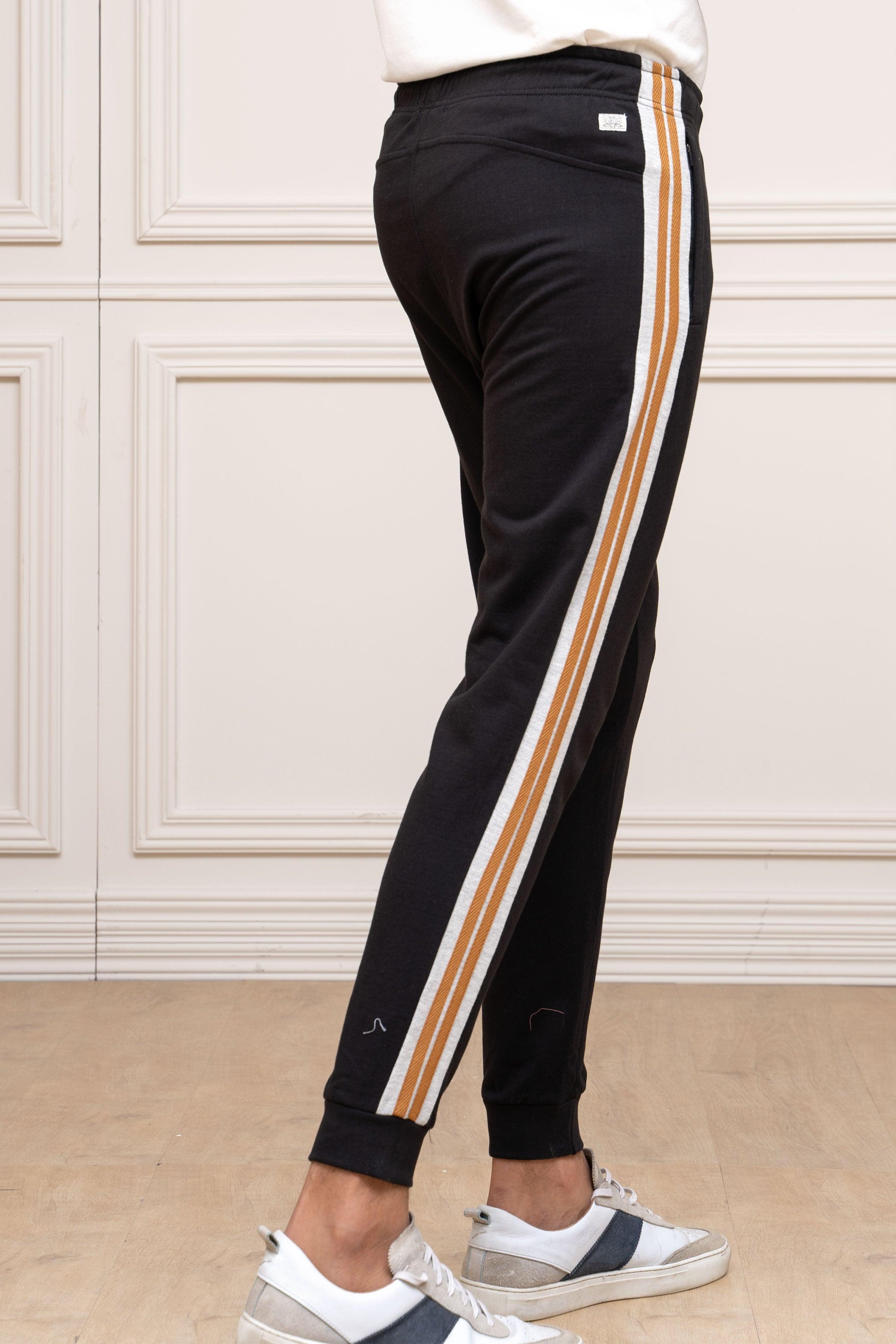 TERRY SIDE PANEL TROUSER BLACK at Charcoal Clothing