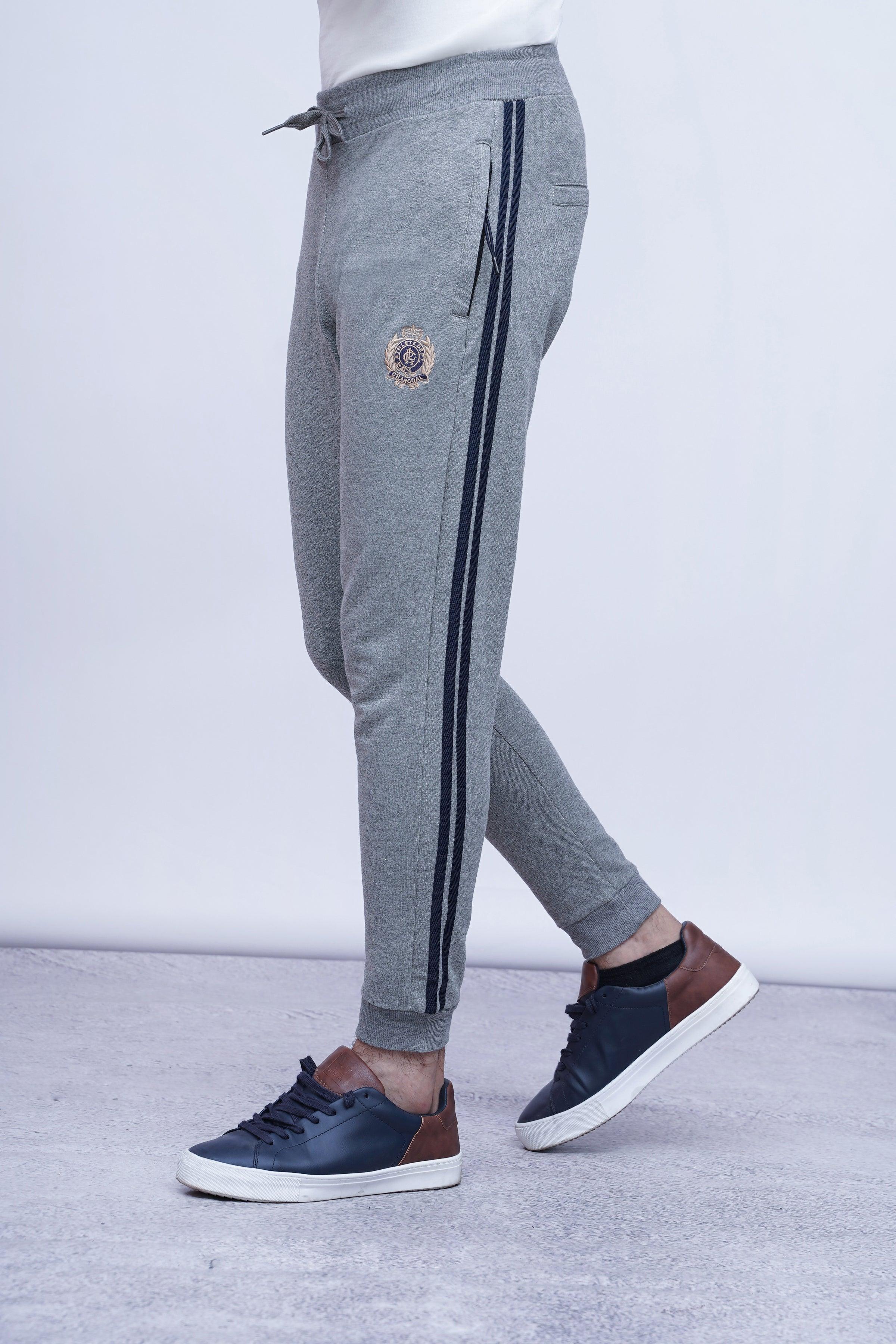 TERRY SIDE TAPE TROUSER GREY at Charcoal Clothing