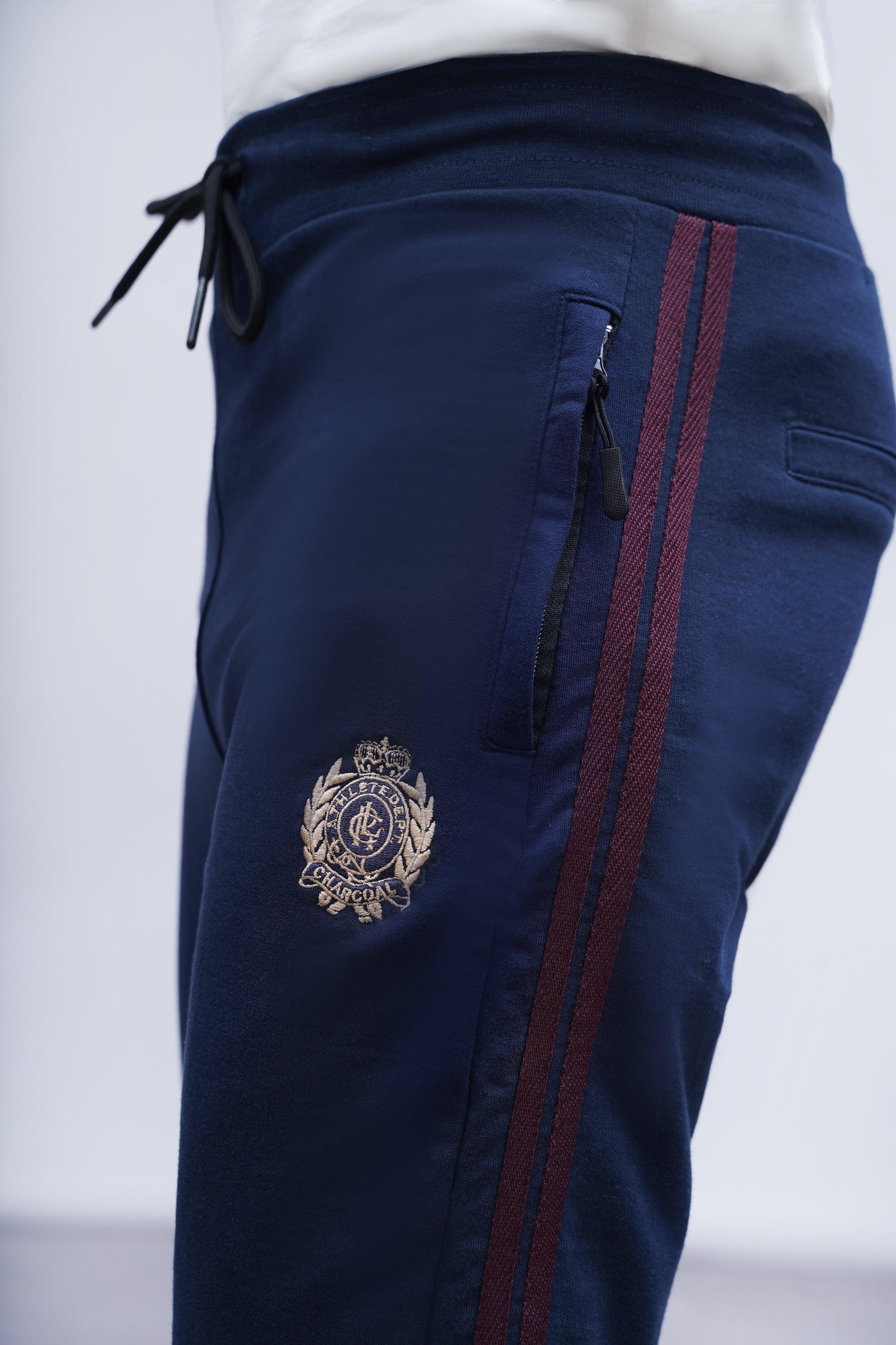 TERRY SIDE TAPE TROUSER NAVY at Charcoal Clothing