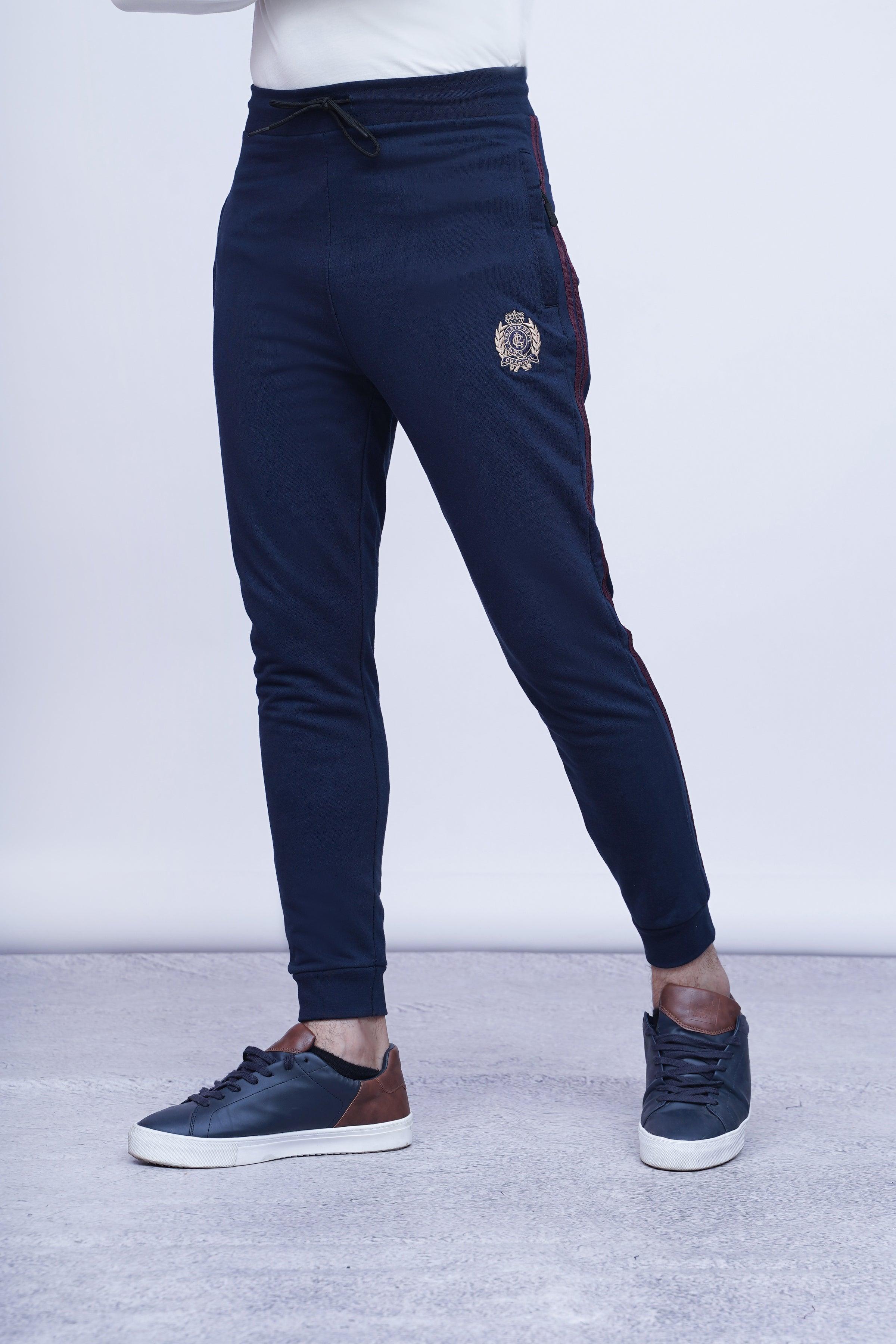 TERRY SIDE TAPE TROUSER NAVY at Charcoal Clothing
