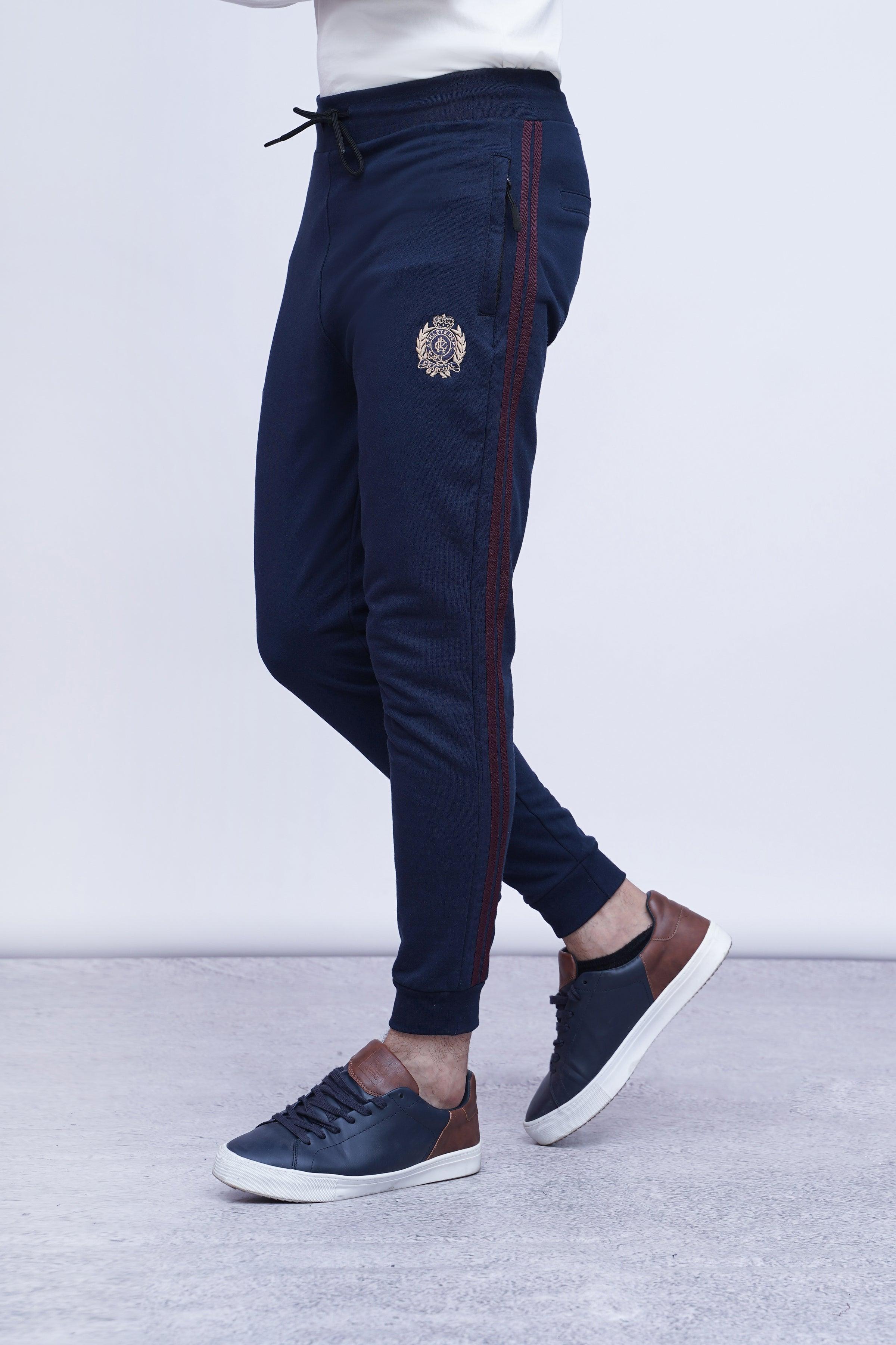 TERRY SIDE TAPE TROUSER NAVY at Charcoal Clothing