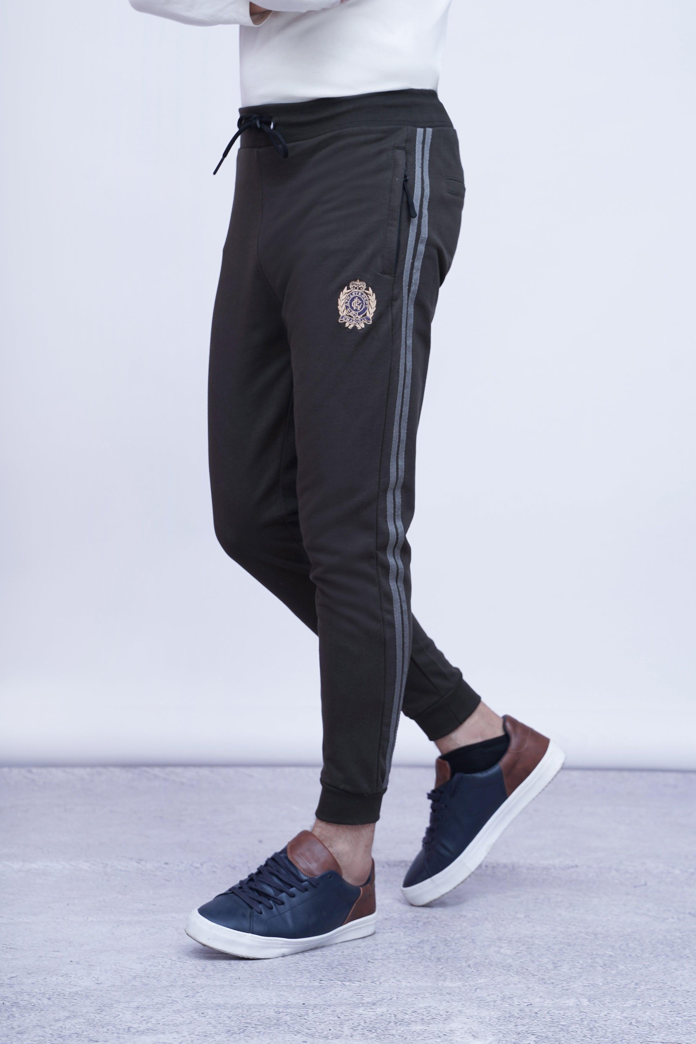 TERRY SIDE TAPE TROUSER OLIVE at Charcoal Clothing
