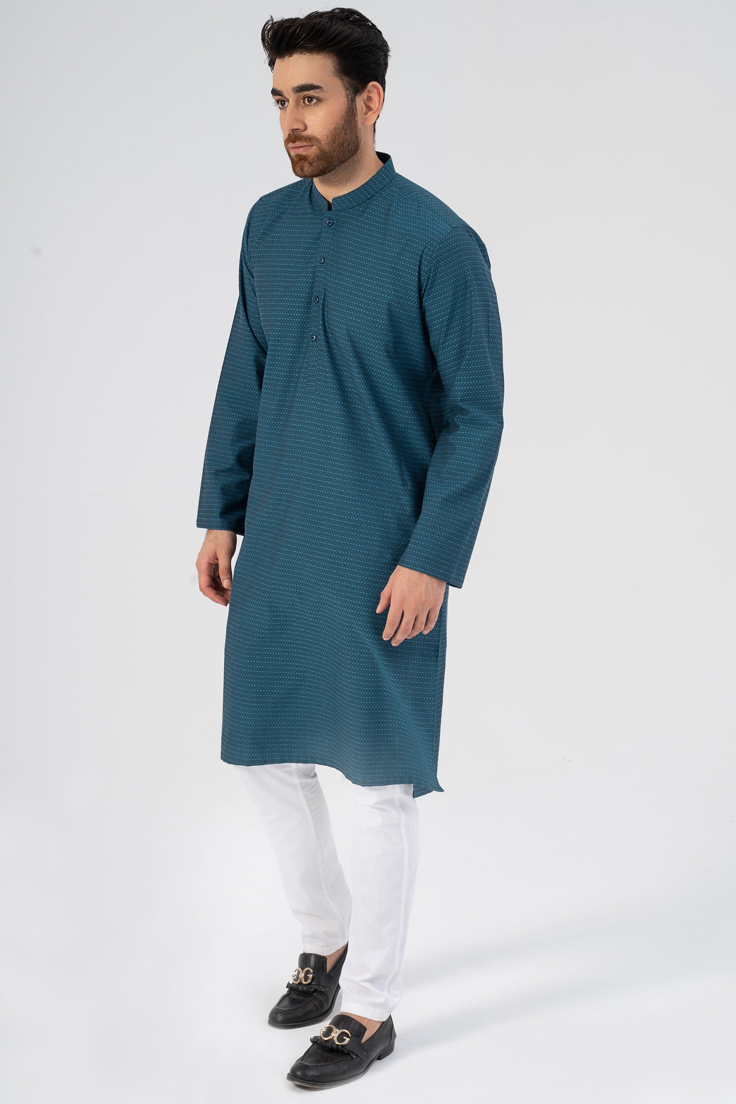 TEXTURED KURTA BLUE at Charcoal Clothing