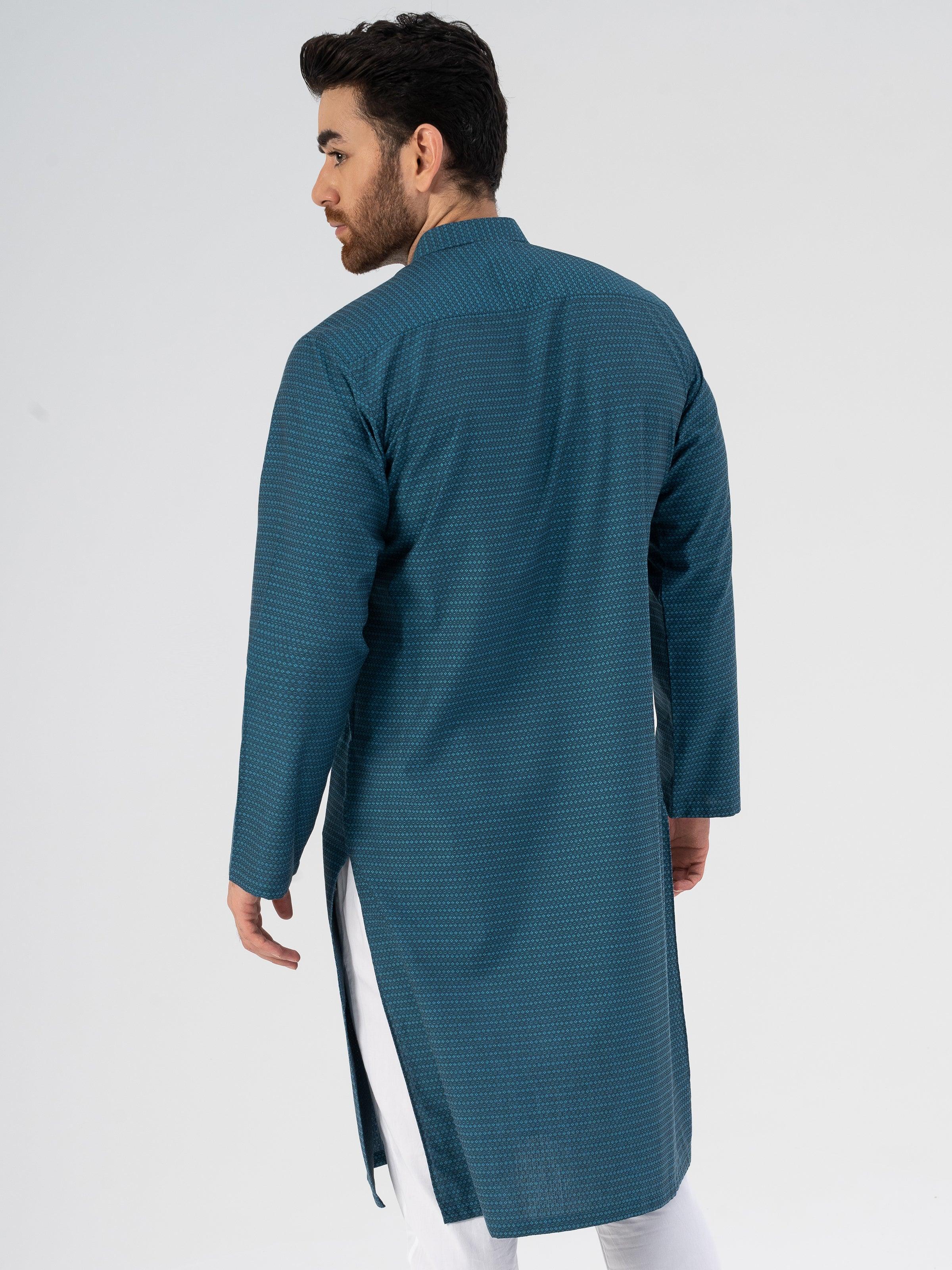 TEXTURED KURTA BLUE at Charcoal Clothing