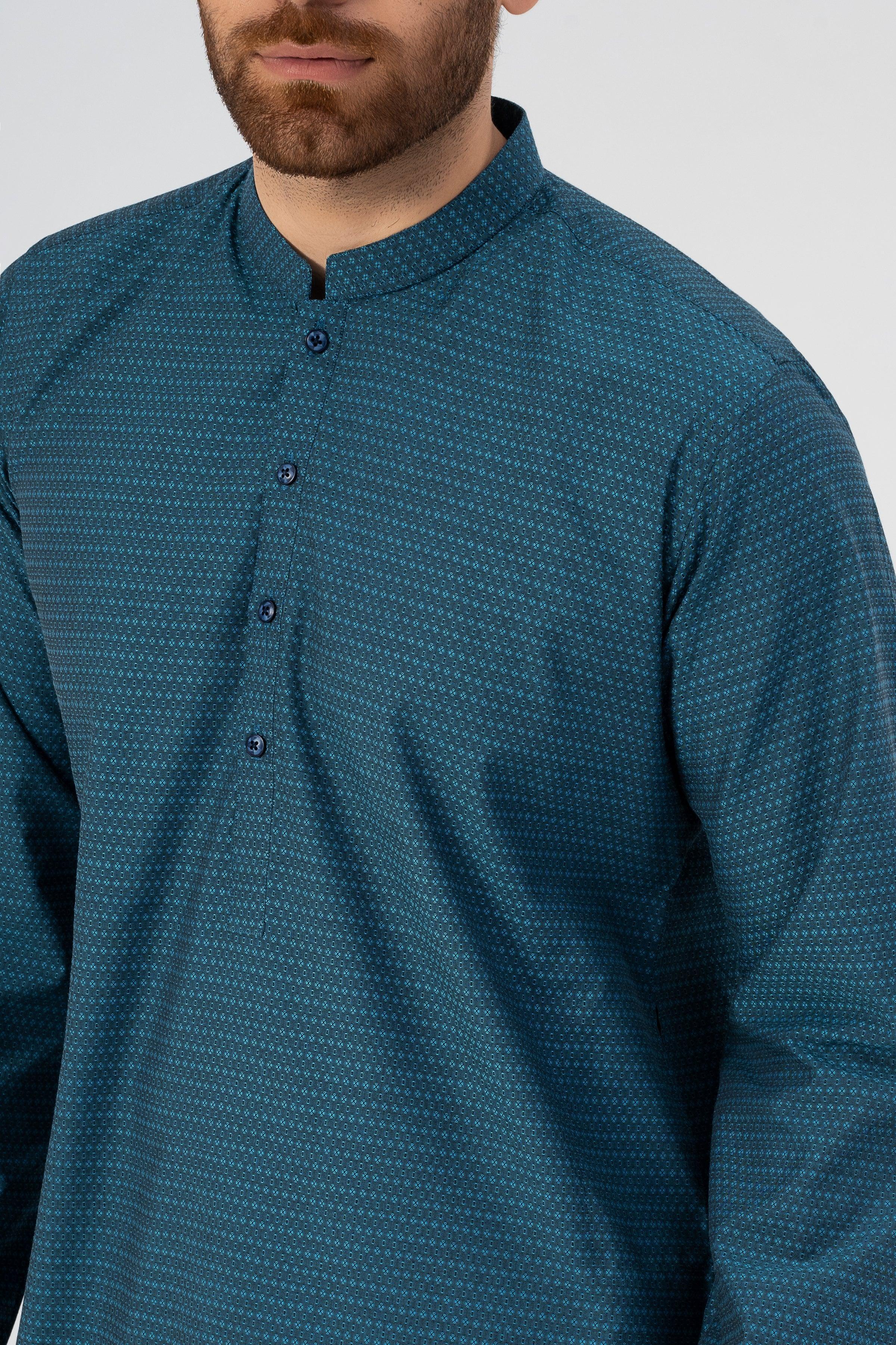 TEXTURED KURTA BLUE at Charcoal Clothing