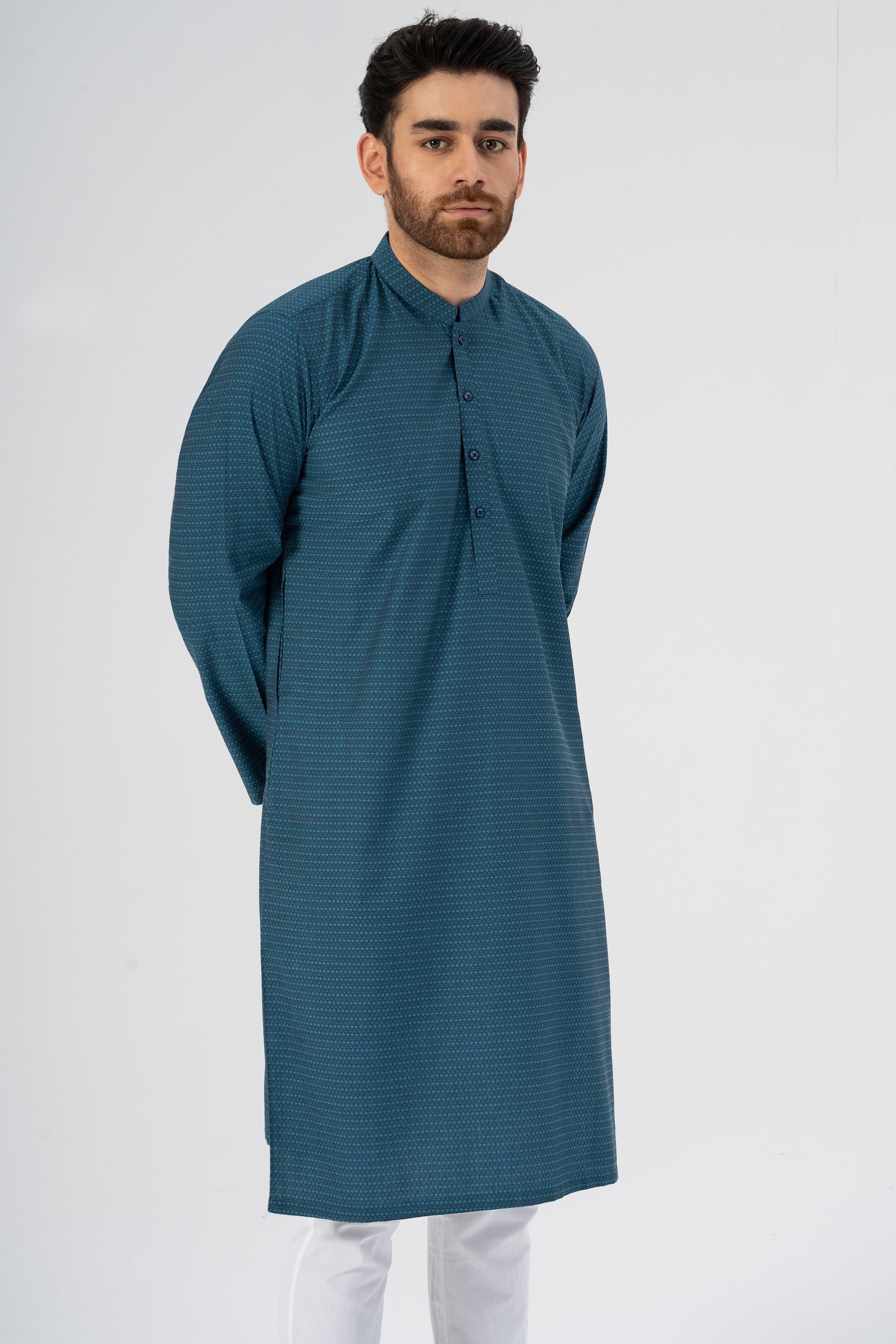TEXTURED KURTA BLUE at Charcoal Clothing