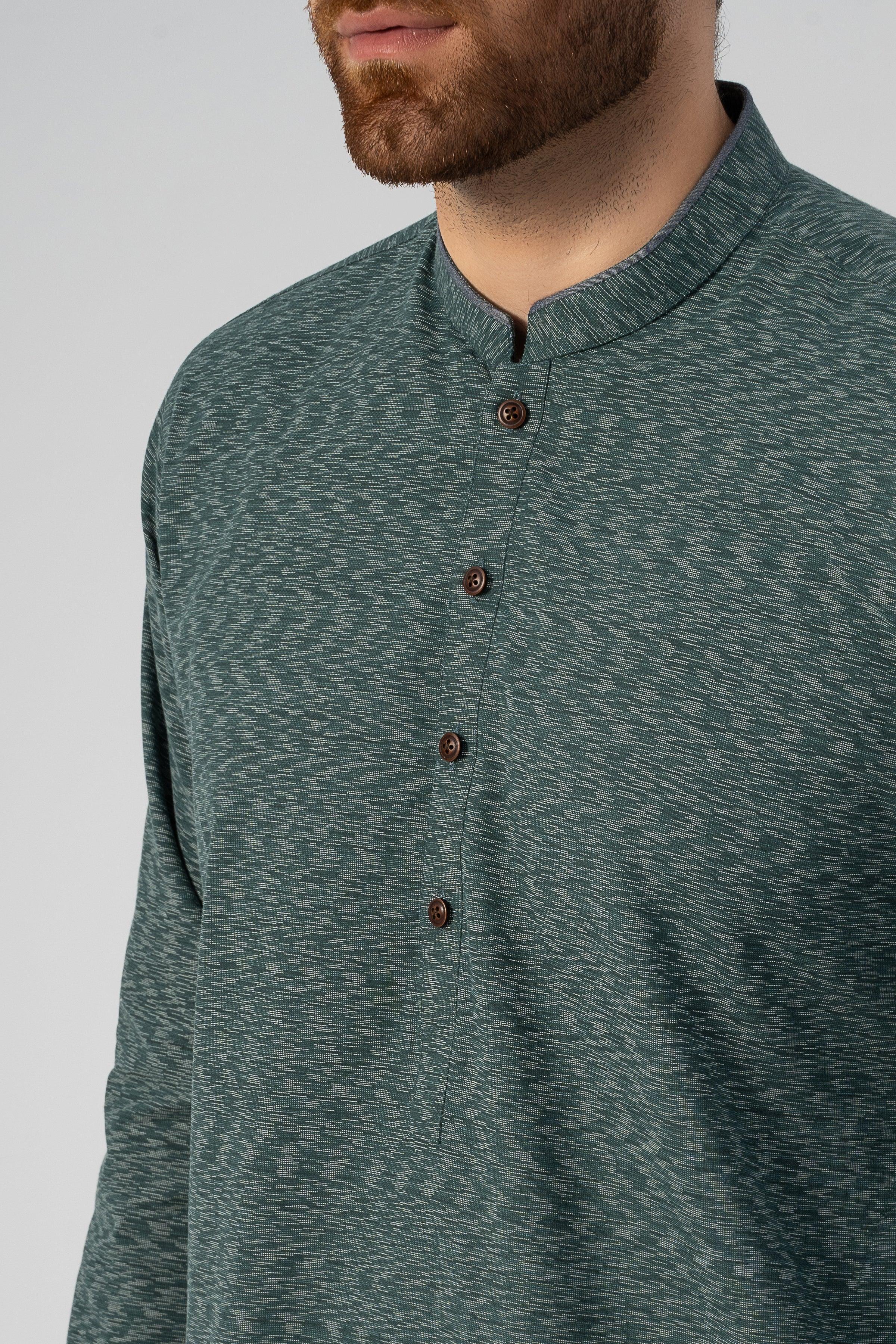 TEXTURED KURTA FOREST GREEN at Charcoal Clothing