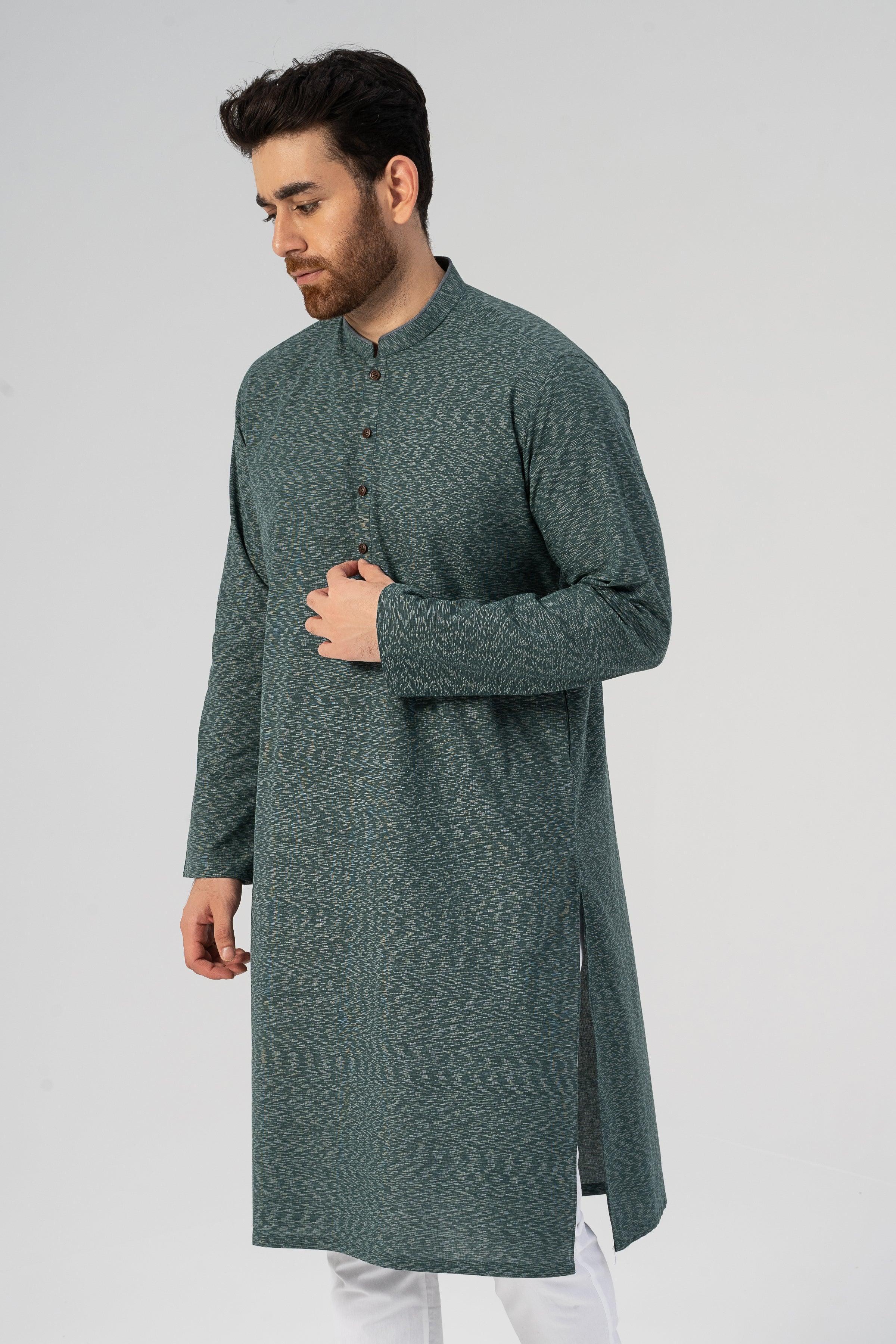TEXTURED KURTA FOREST GREEN at Charcoal Clothing