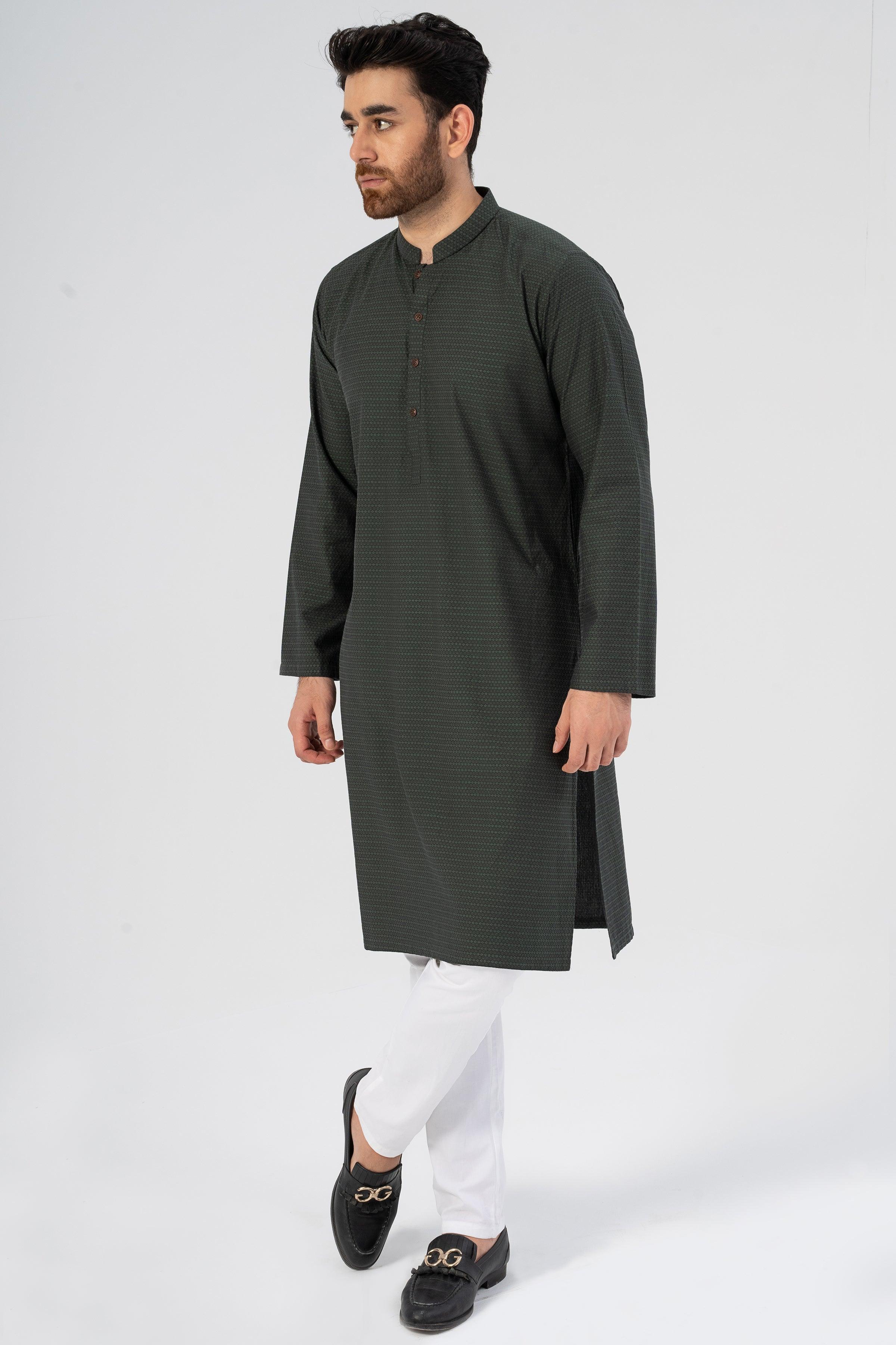 TEXTURED KURTA GREEN at Charcoal Clothing