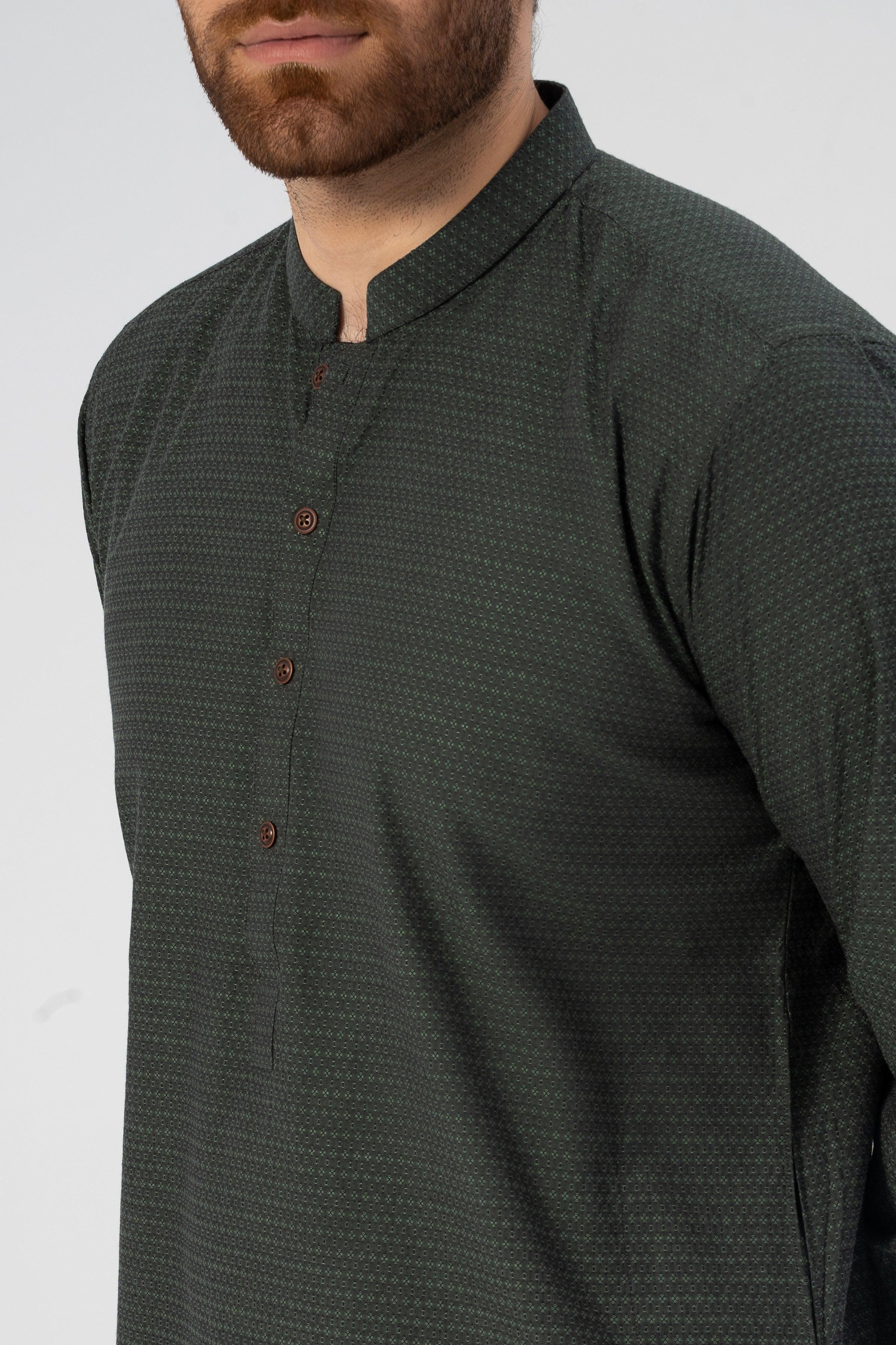 TEXTURED KURTA GREEN at Charcoal Clothing