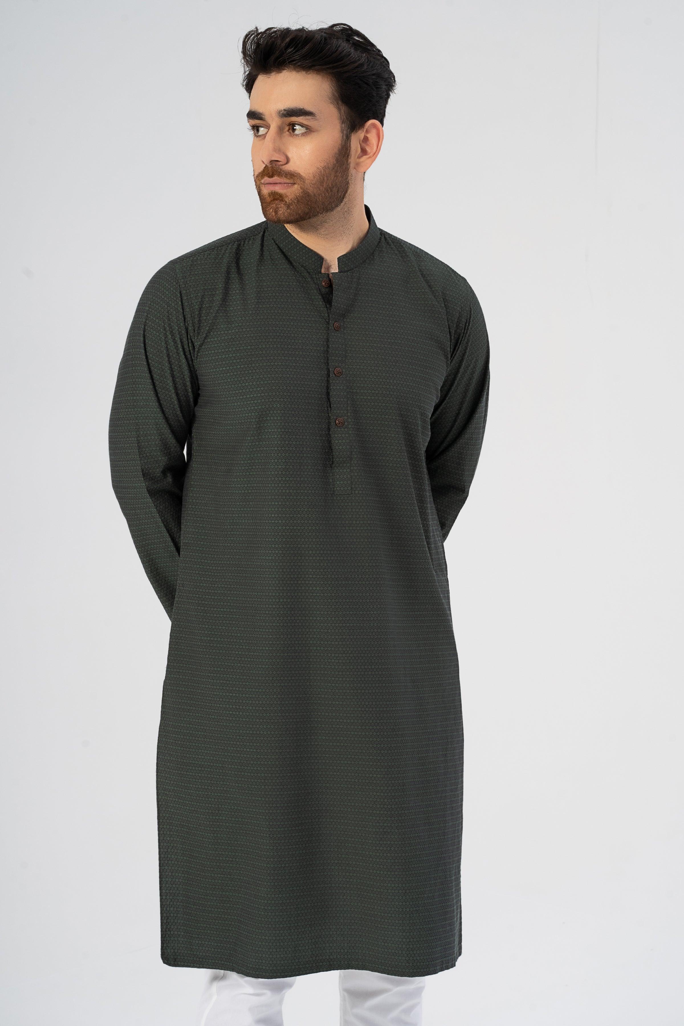 TEXTURED KURTA GREEN at Charcoal Clothing