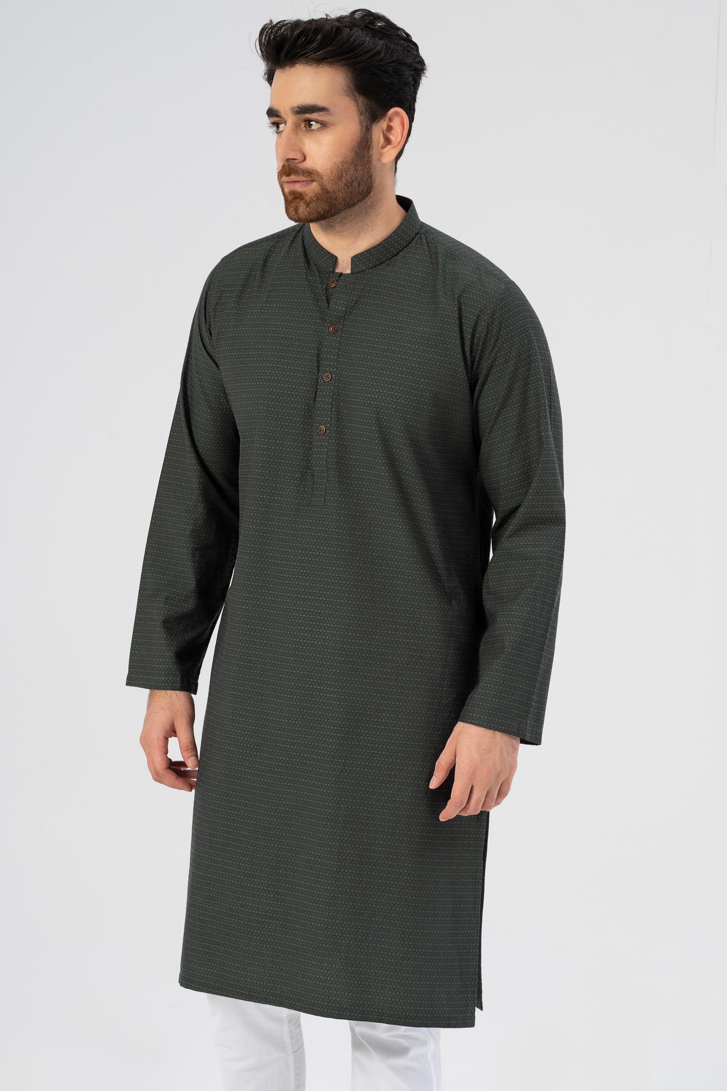 TEXTURED KURTA GREEN at Charcoal Clothing