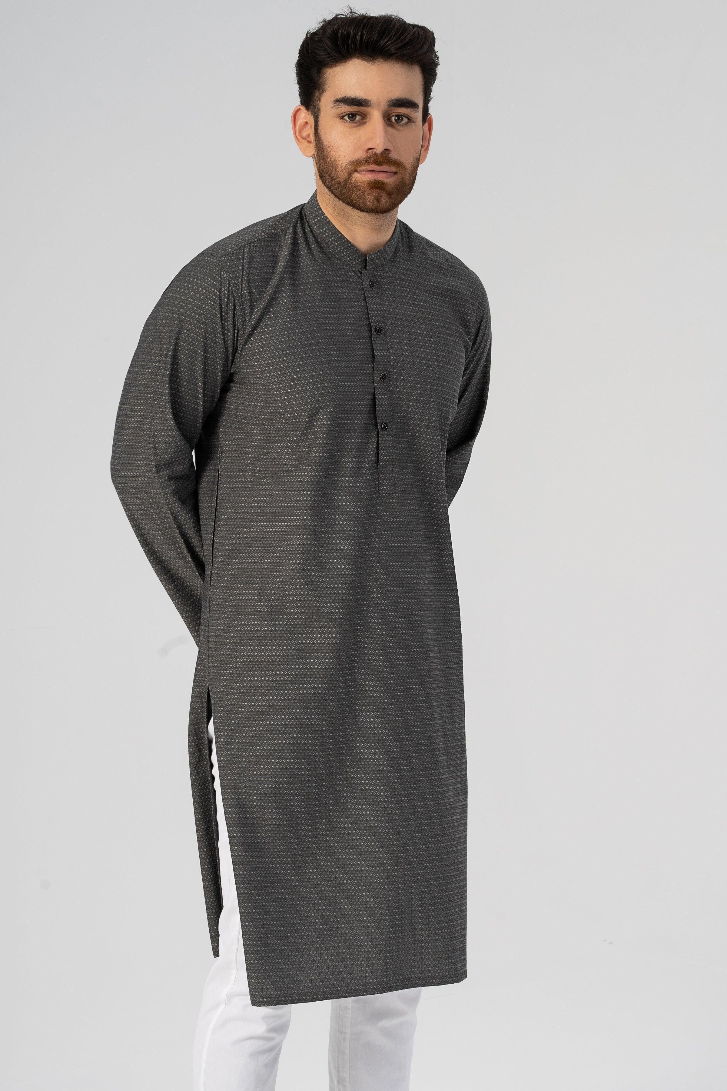 TEXTURED KURTA GREY at Charcoal Clothing