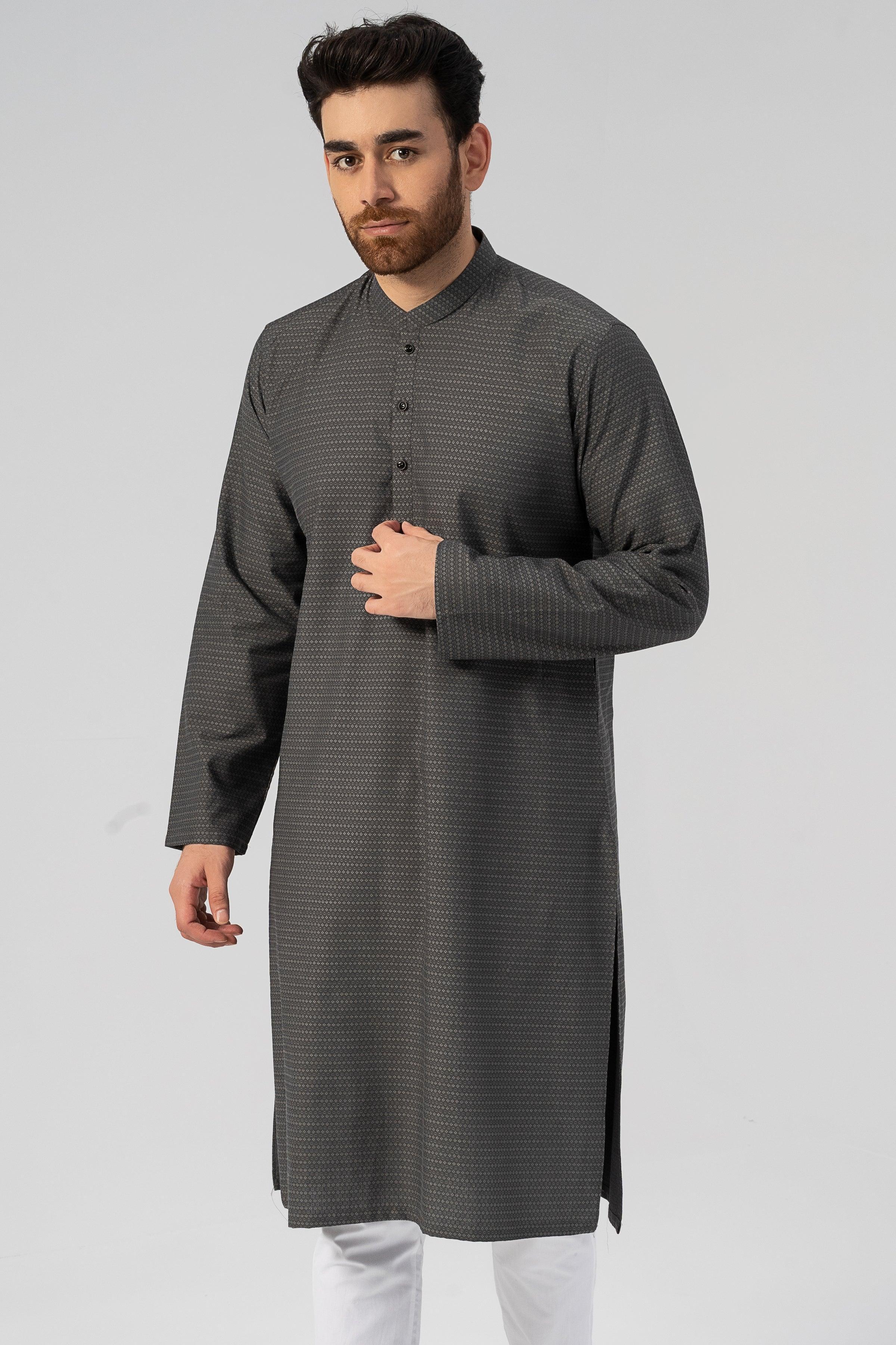 TEXTURED KURTA GREY at Charcoal Clothing