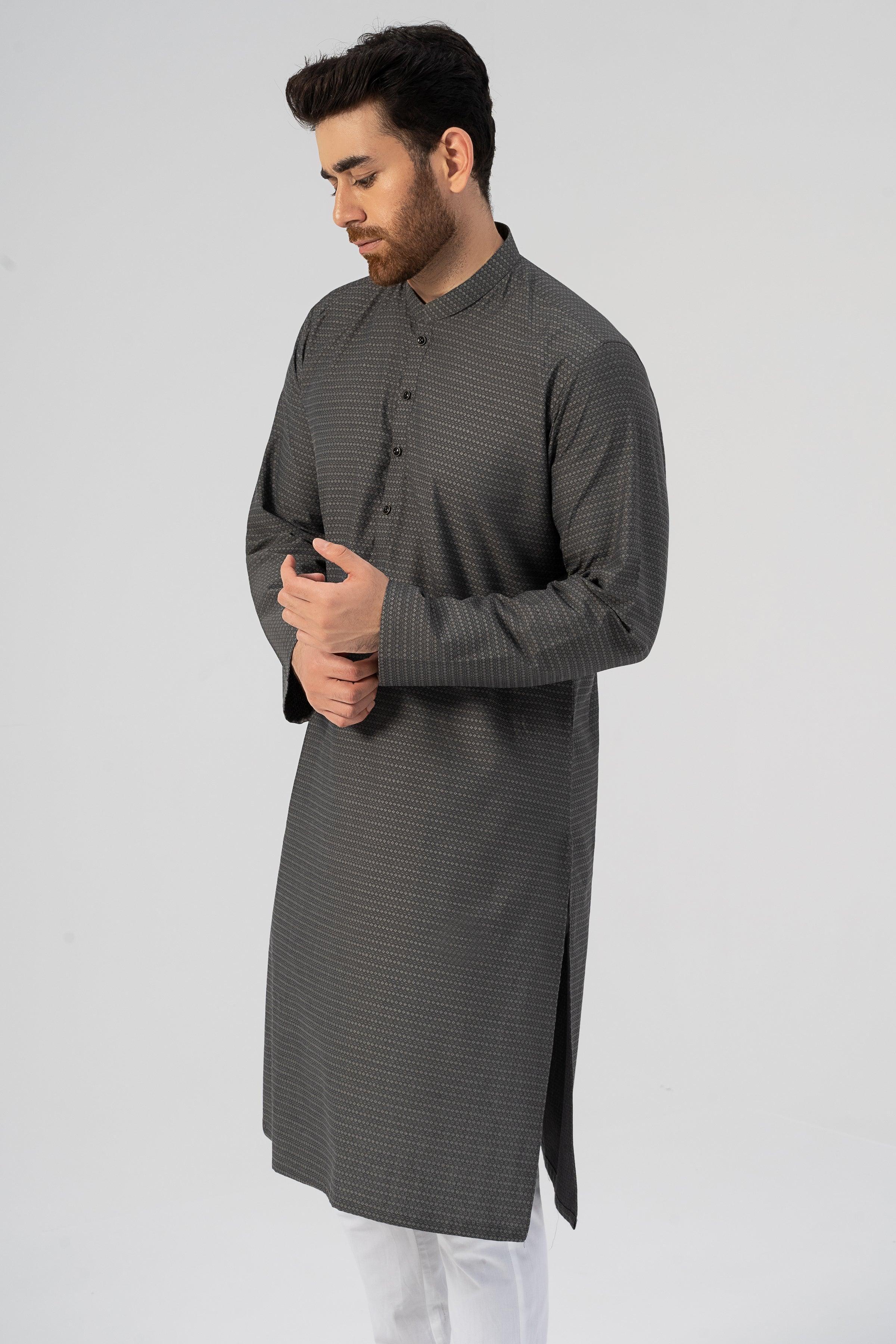 TEXTURED KURTA GREY at Charcoal Clothing