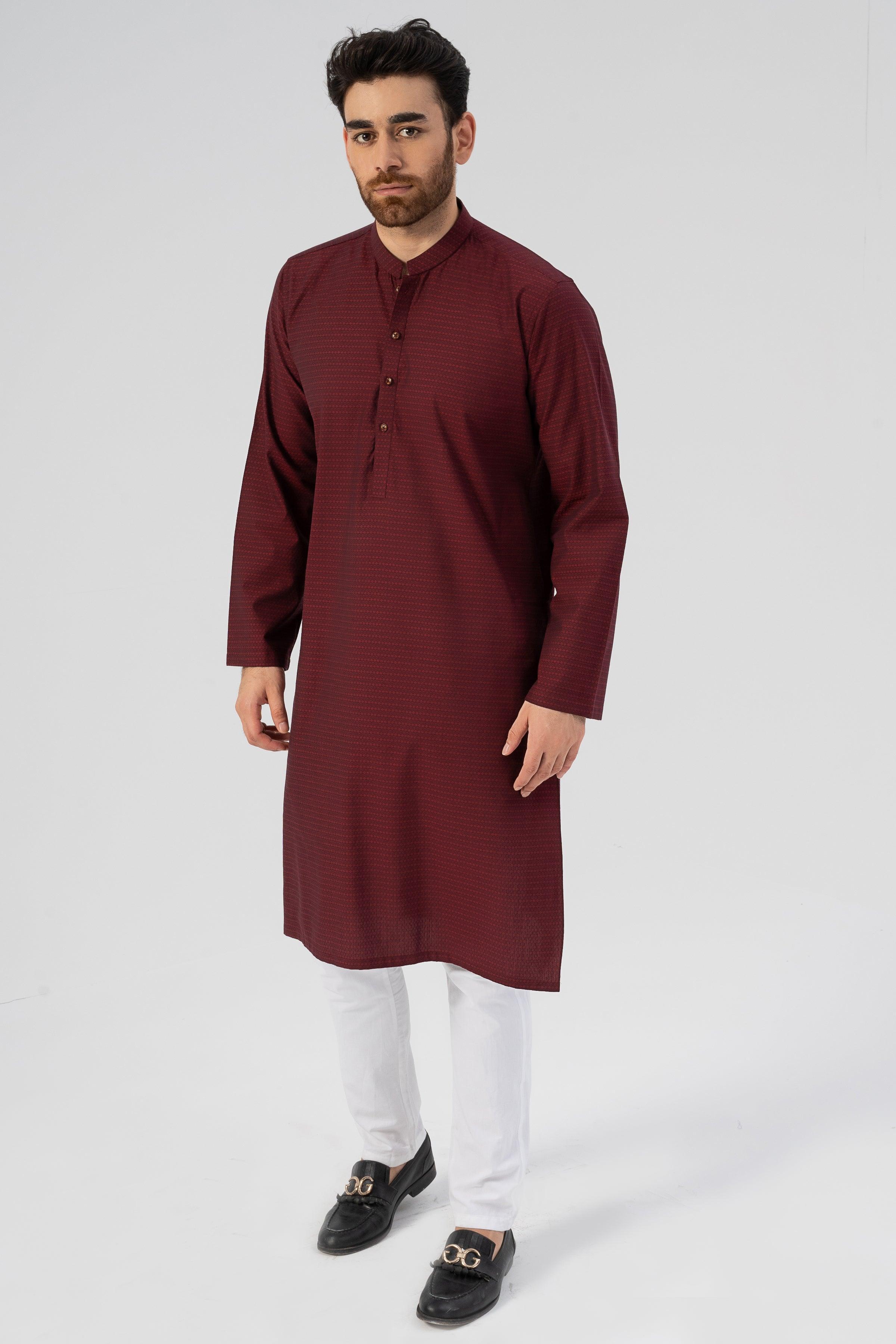 TEXTURED KURTA MAROON at Charcoal Clothing