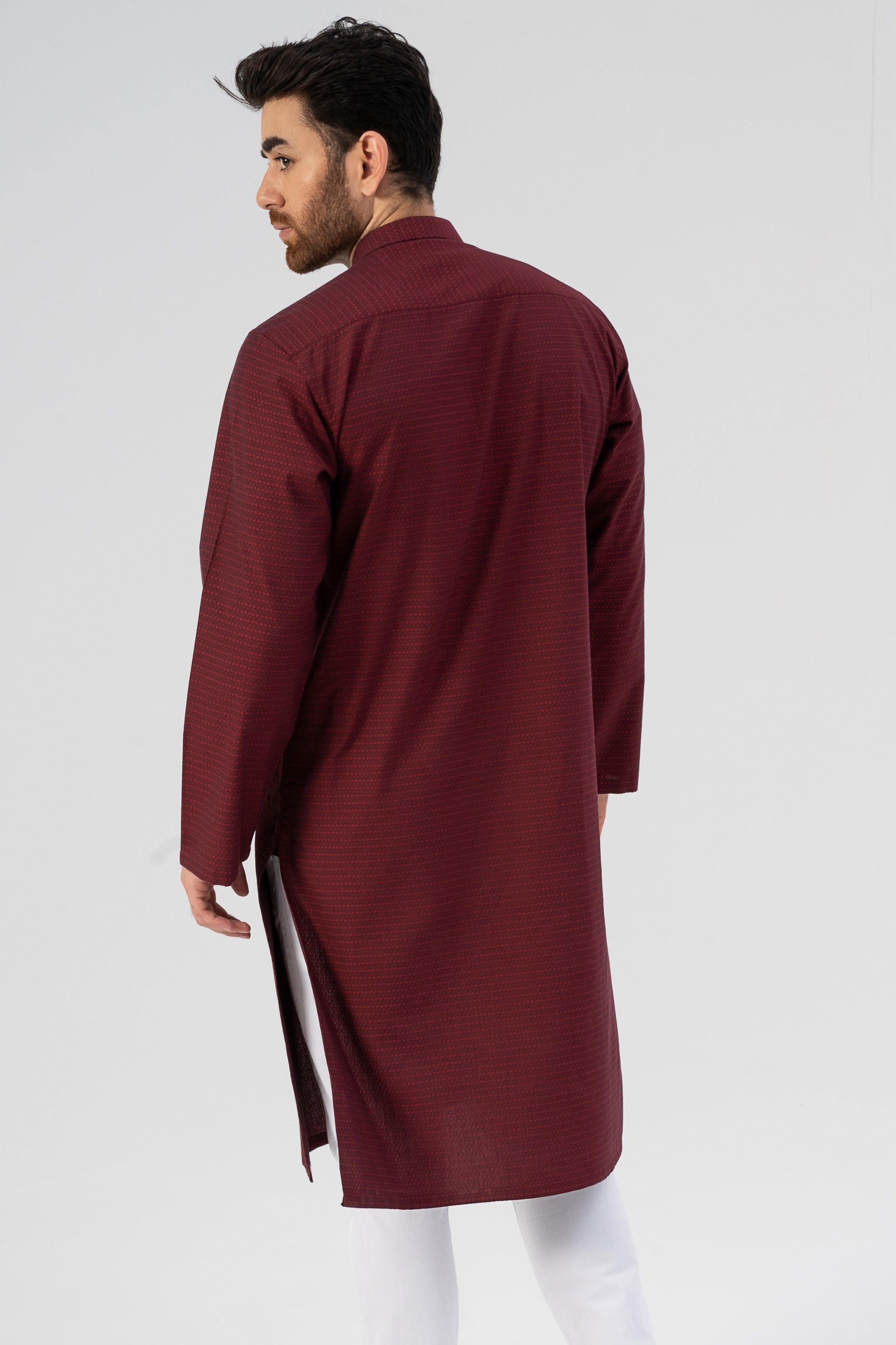 TEXTURED KURTA MAROON at Charcoal Clothing