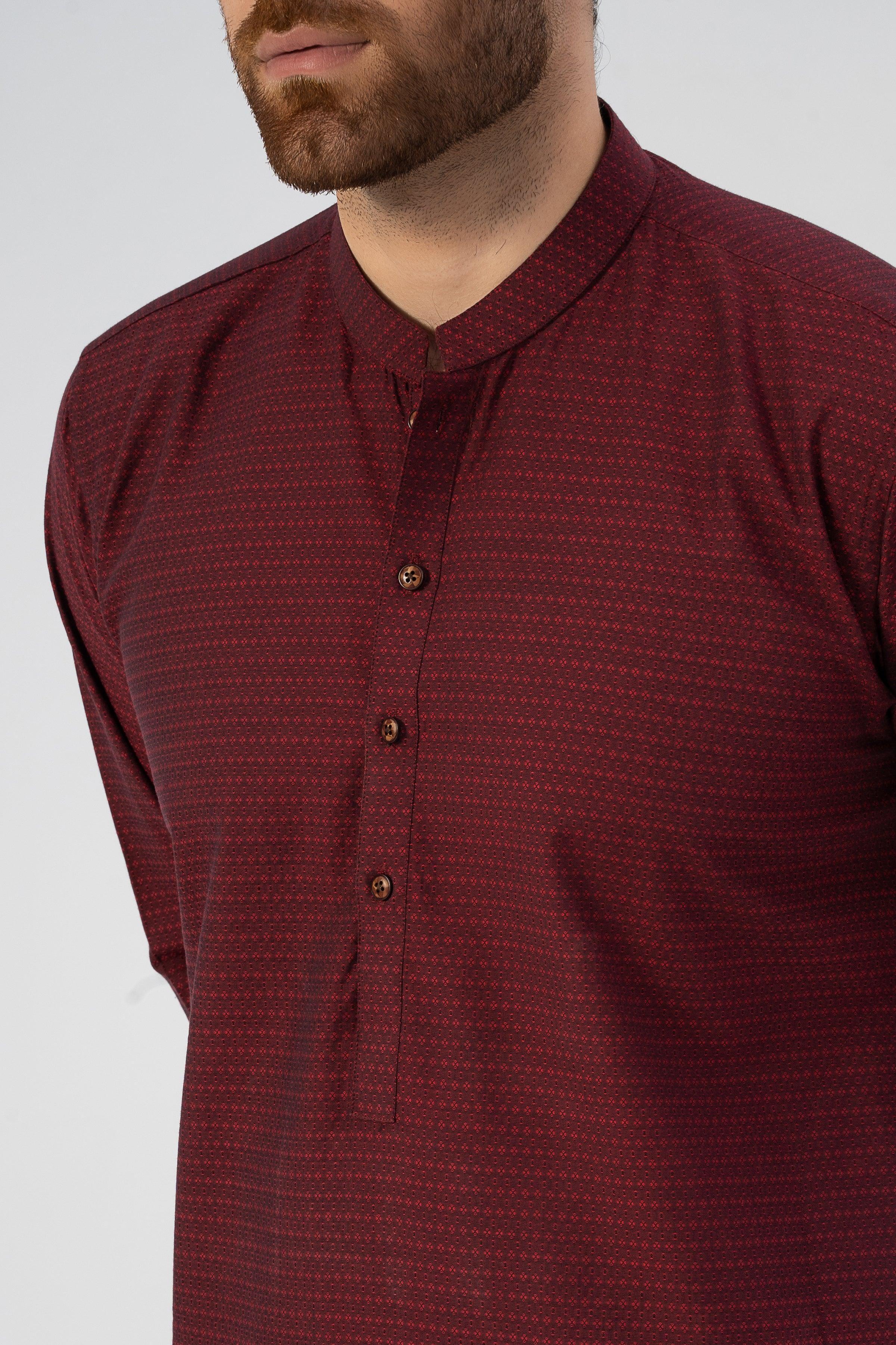 TEXTURED KURTA MAROON at Charcoal Clothing