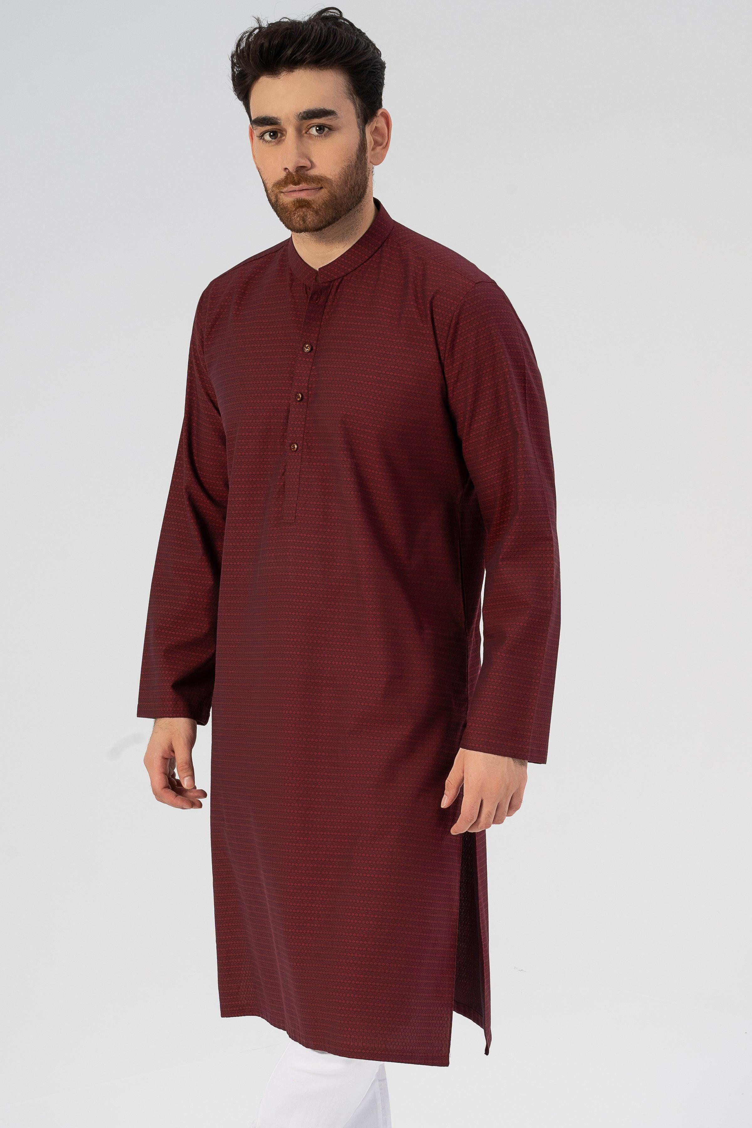 TEXTURED KURTA MAROON at Charcoal Clothing