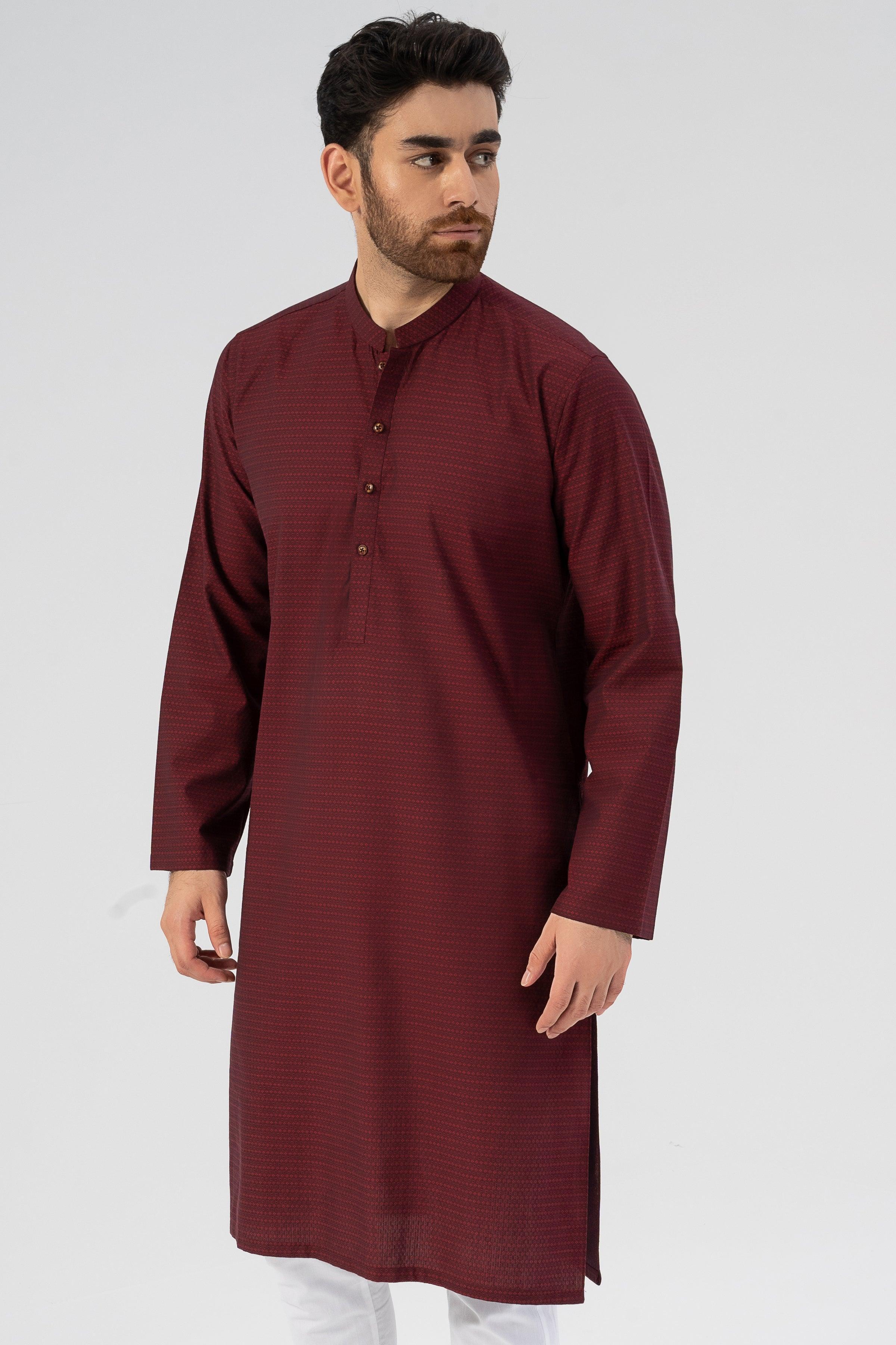 TEXTURED KURTA MAROON at Charcoal Clothing