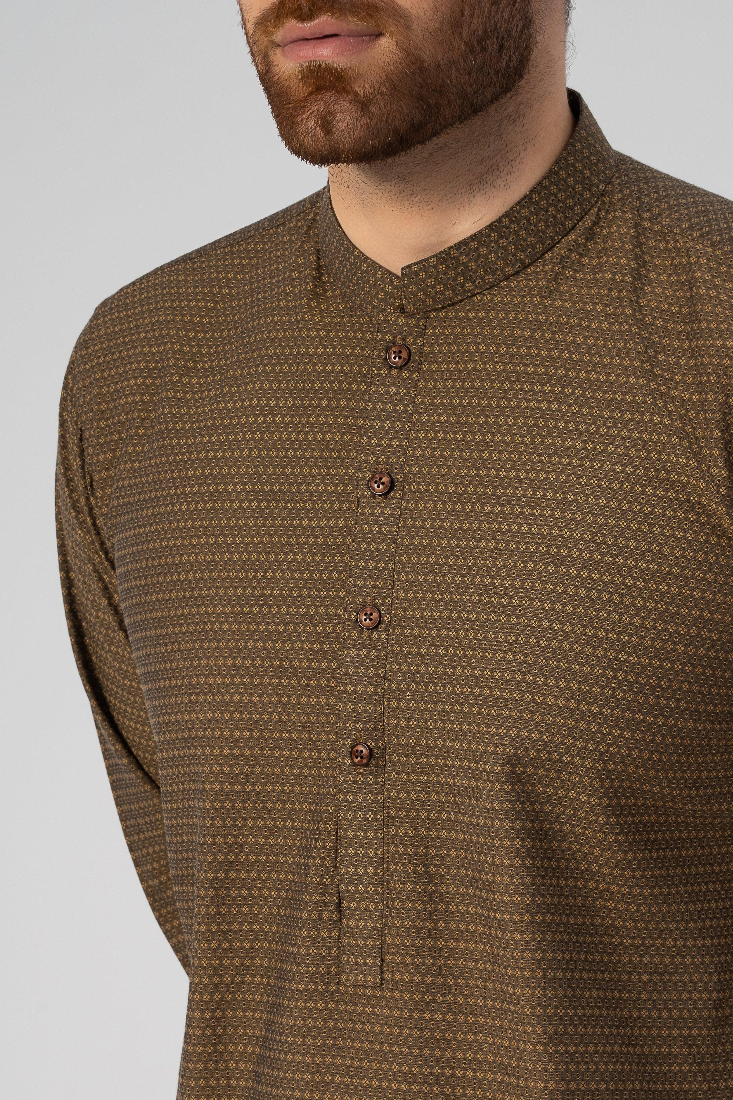 TEXTURED KURTA MUSTARD at Charcoal Clothing