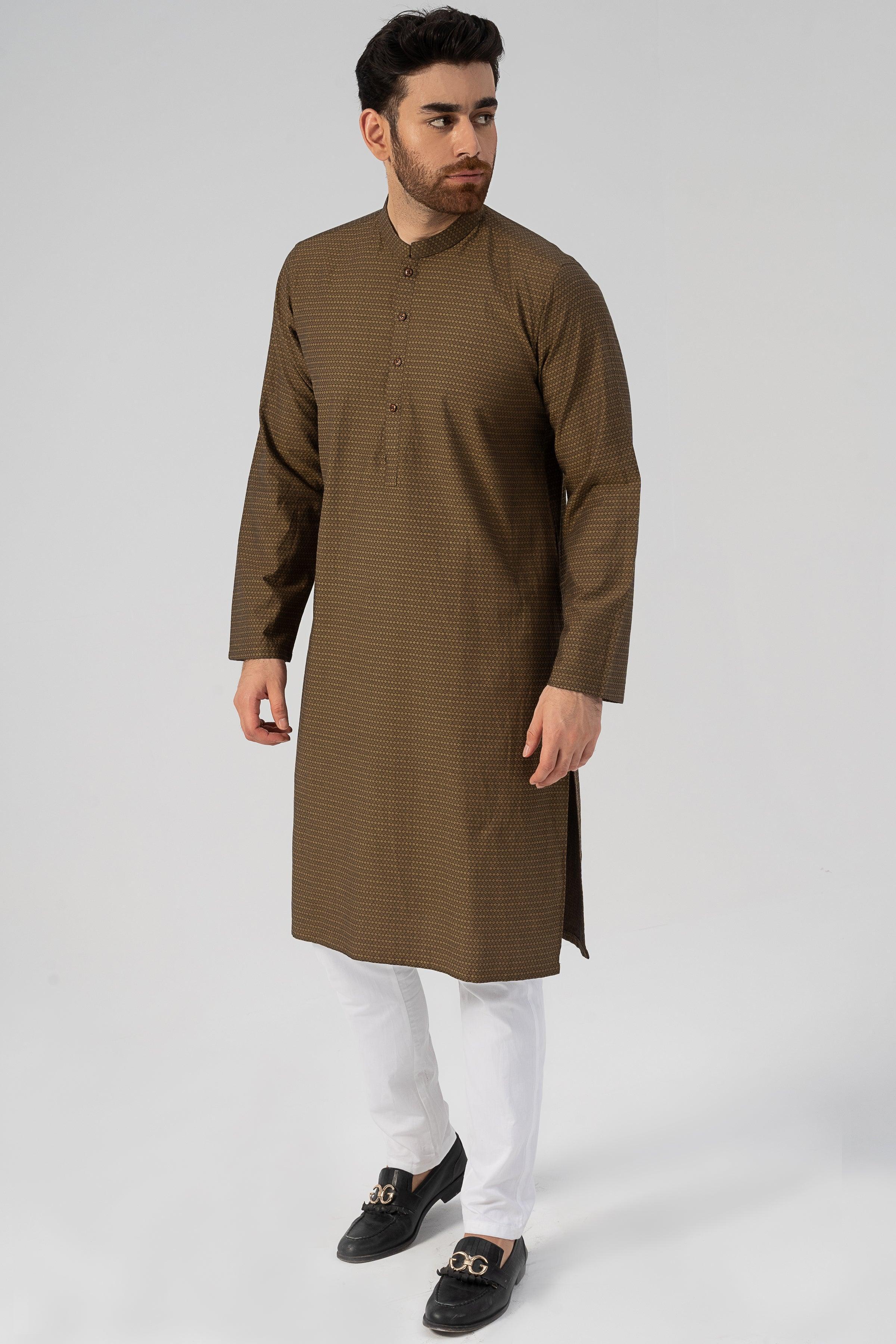 TEXTURED KURTA MUSTARD at Charcoal Clothing