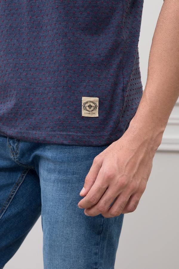 TEXTURED T SHIRT ROUND NECK BLUE at Charcoal Clothing