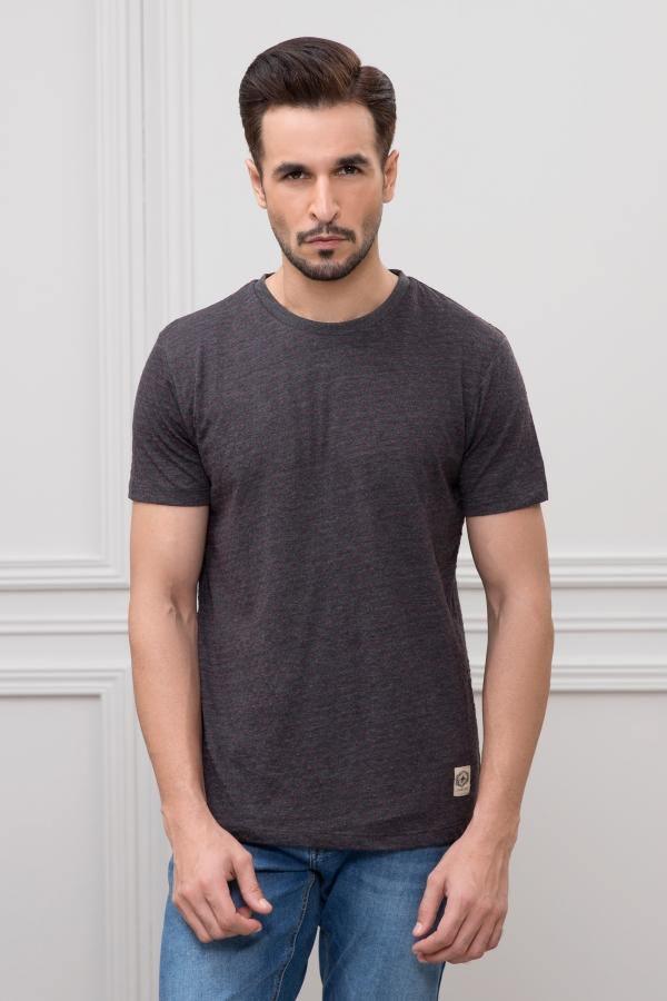 TEXTURED T SHIRT ROUND NECK CHARCOAL at Charcoal Clothing