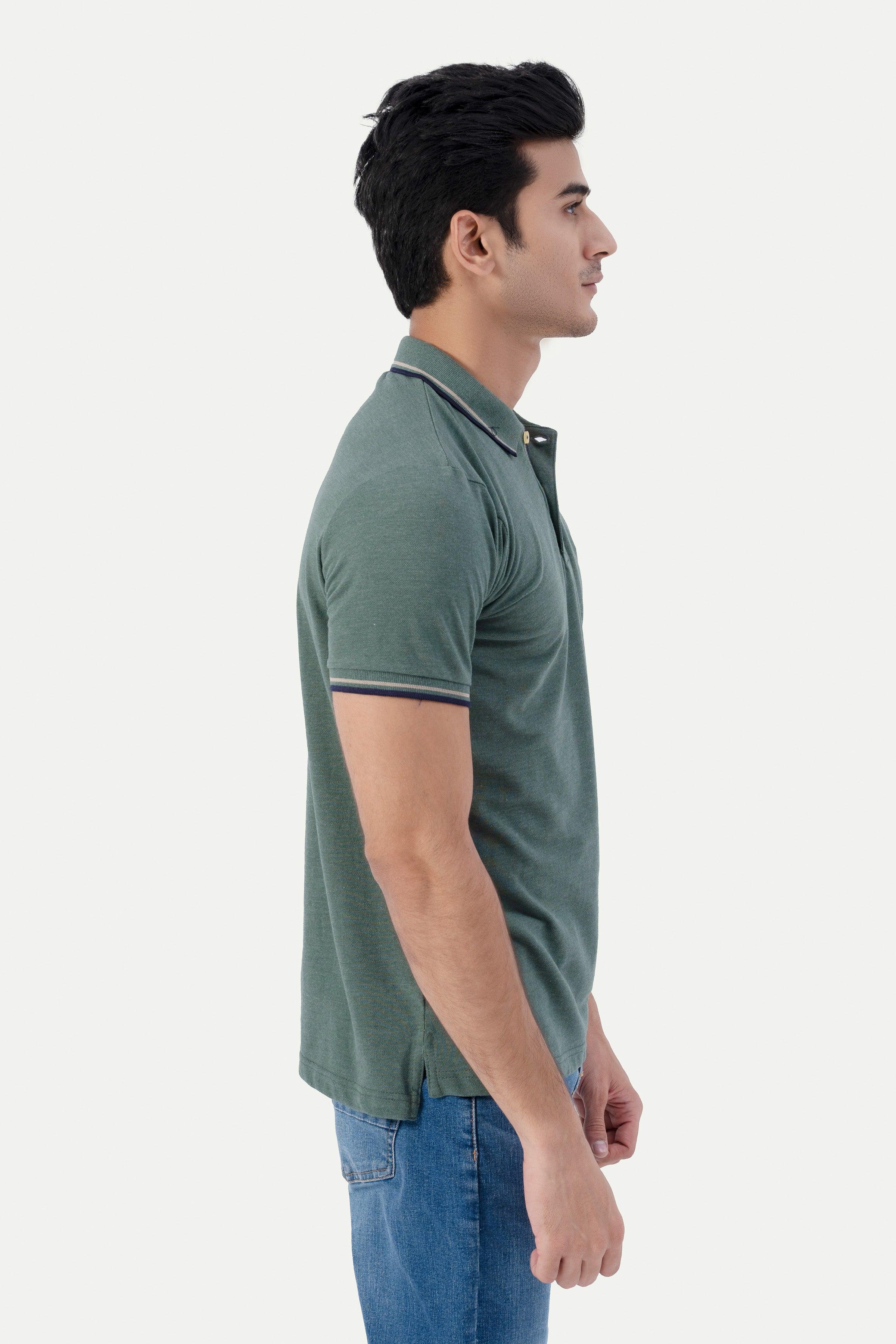 TIPPING POLO GREEN MELANGE at Charcoal Clothing