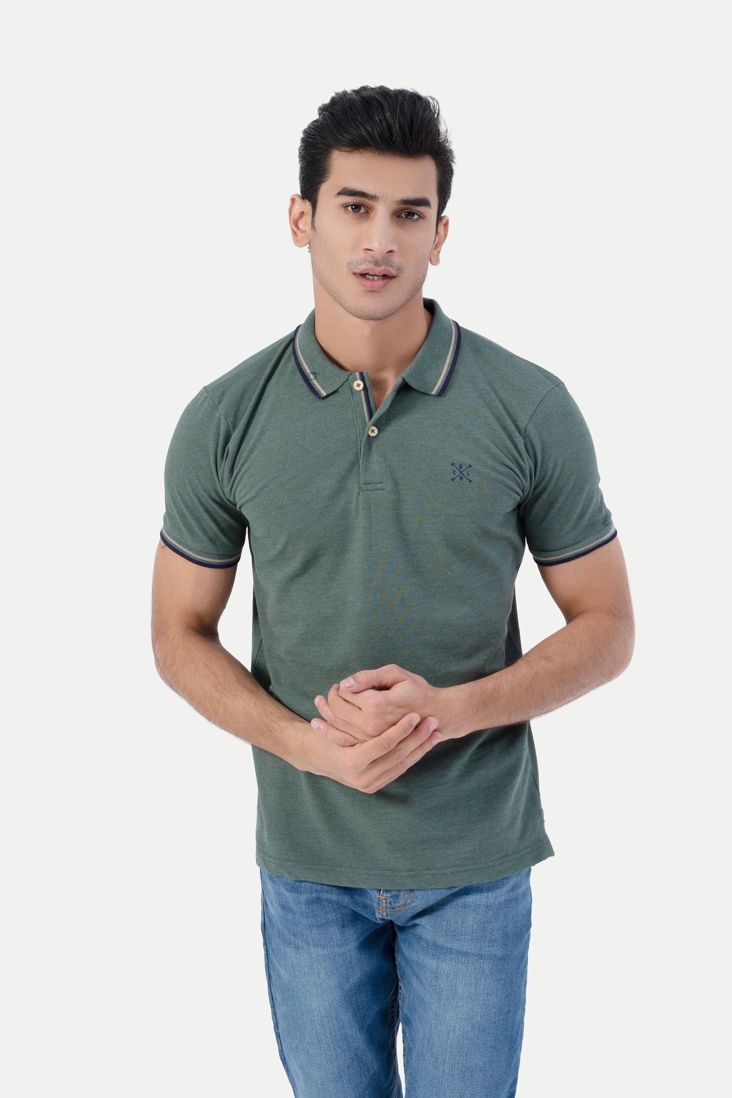 TIPPING POLO GREEN MELANGE at Charcoal Clothing