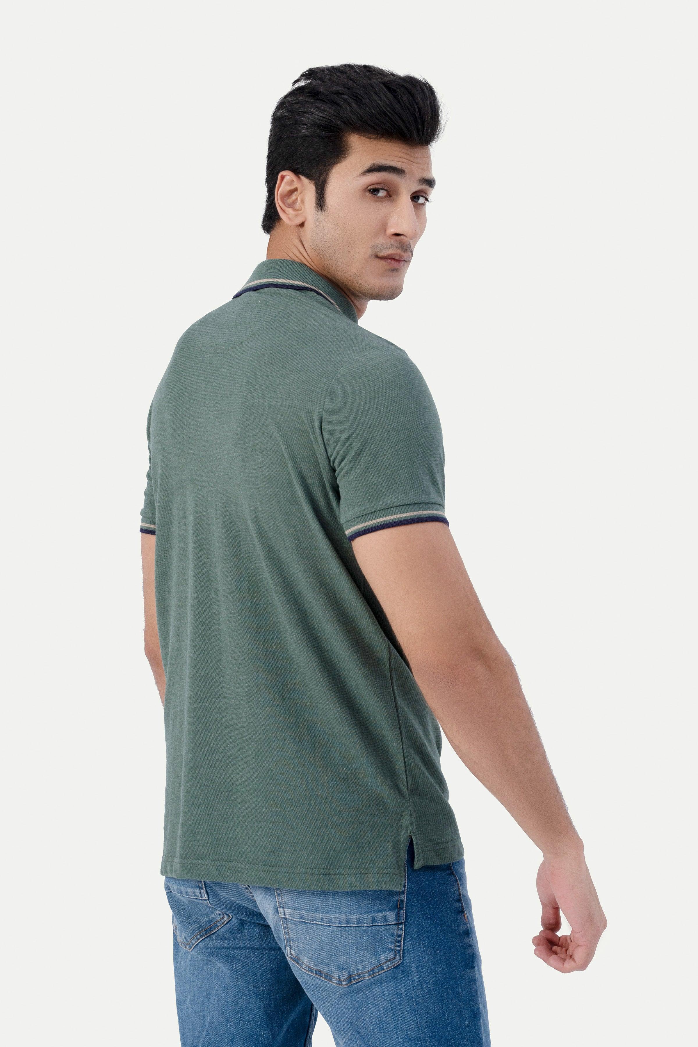 TIPPING POLO GREEN MELANGE at Charcoal Clothing