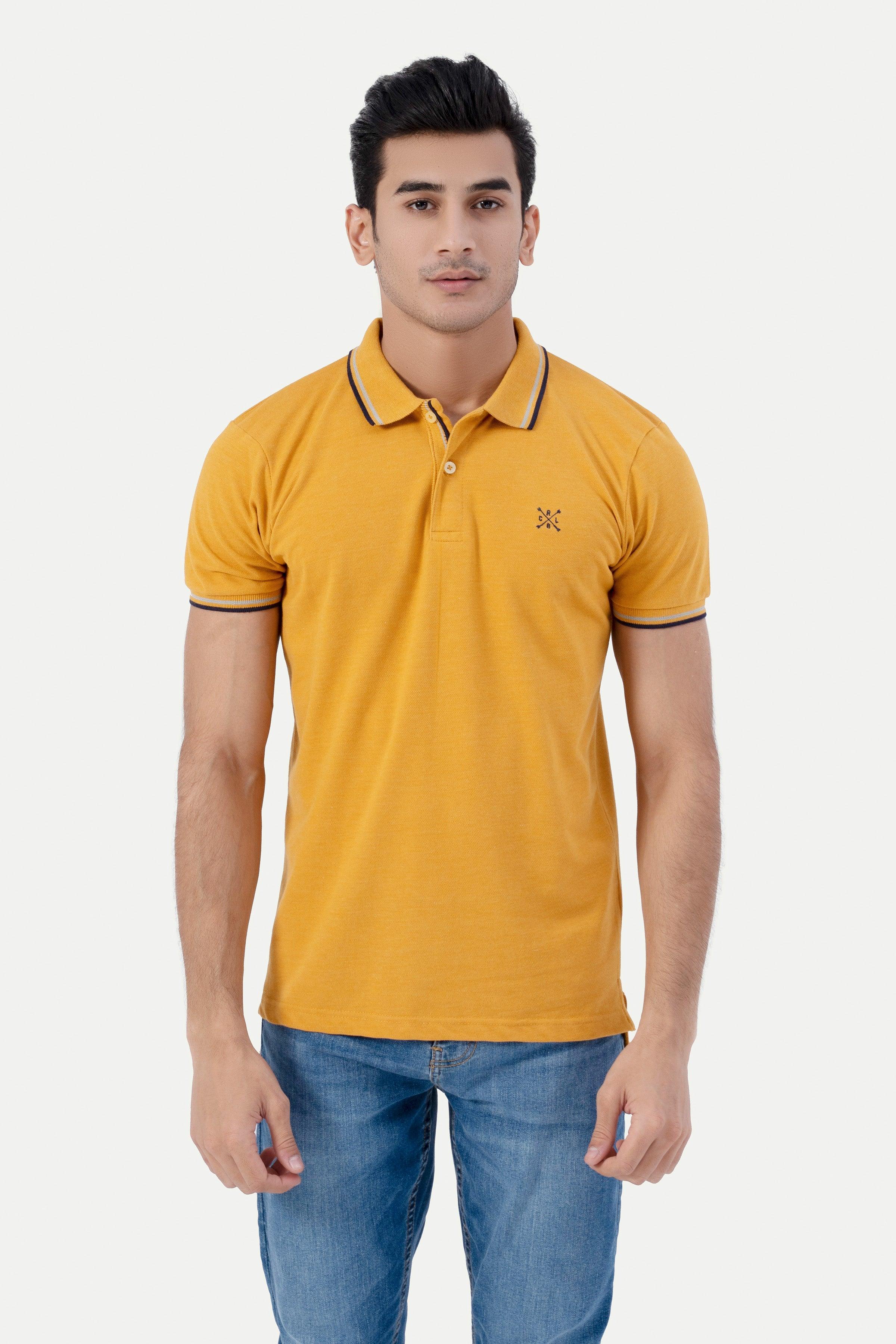 TIPPING POLO MUSTARD MELANGE at Charcoal Clothing